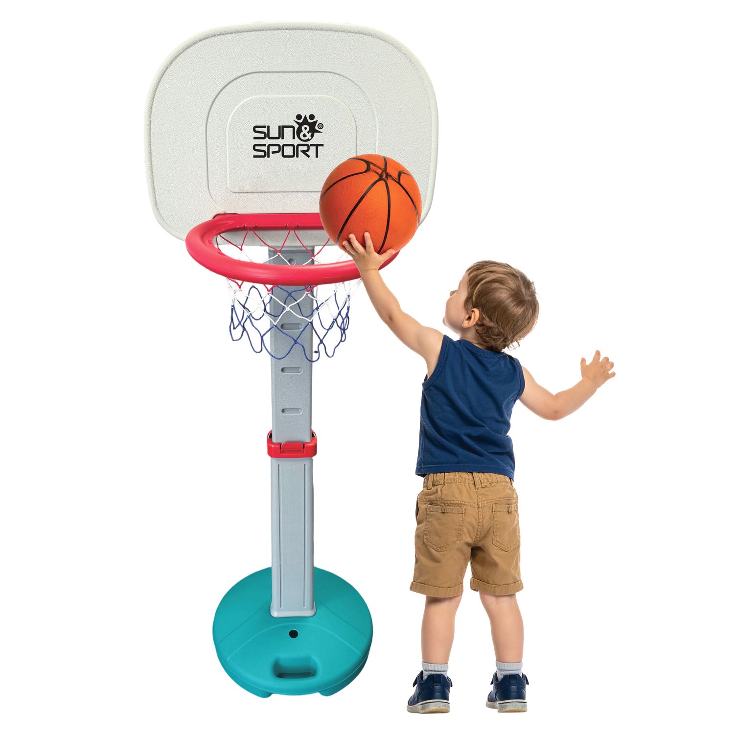 Canestro basket regolabile bambini altezza 118-158cm 5 livelli base riempibile acqua sabbia - pallone gonfiabile - SUN&SPORT