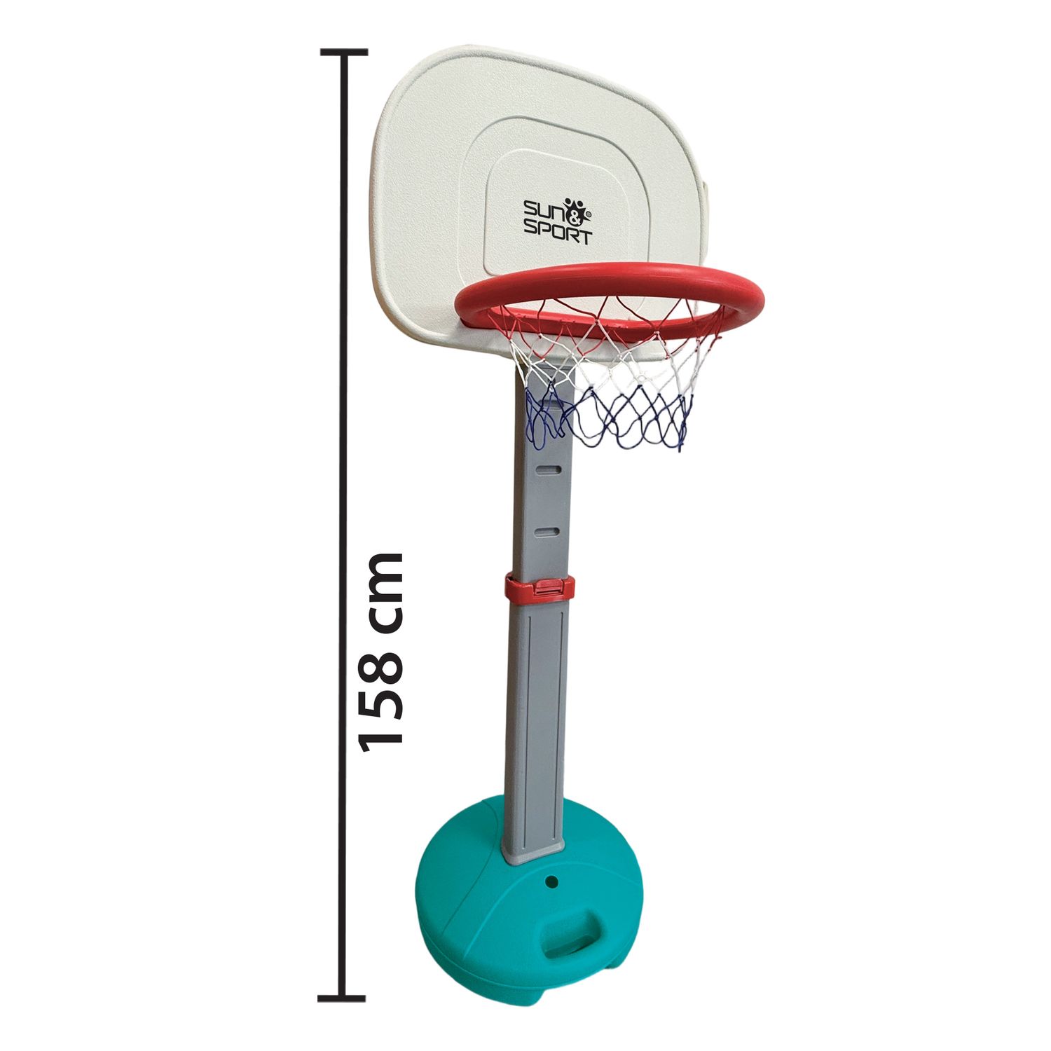 Canestro basket regolabile bambini altezza 118-158cm 5 livelli base riempibile acqua sabbia - pallone gonfiabile - SUN&SPORT