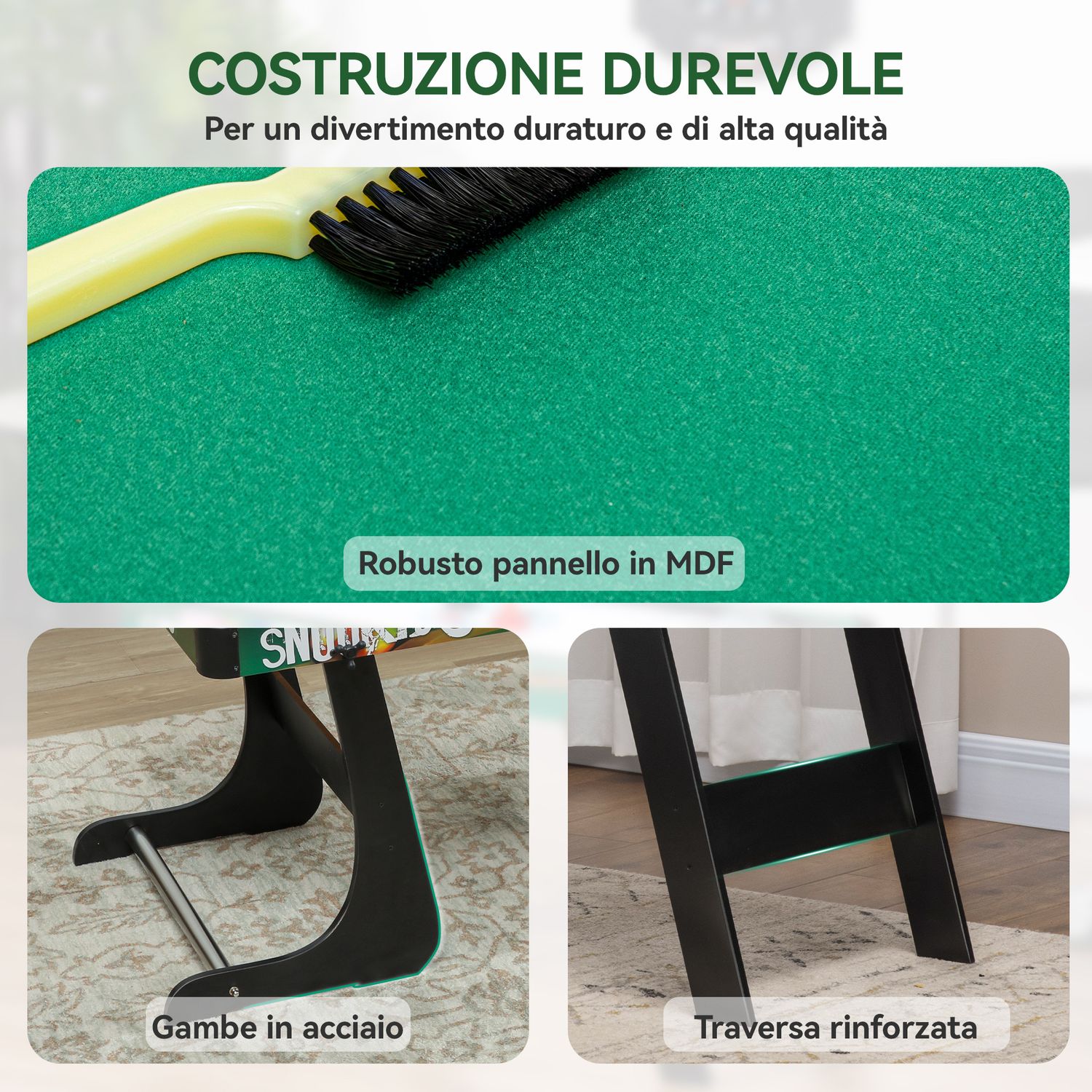 Tavolo da gioco 6 in 1 con calcio balilla, biliardo, air hockey, ping pong, anelli e hockey su prato, 118x104x71 cm - 