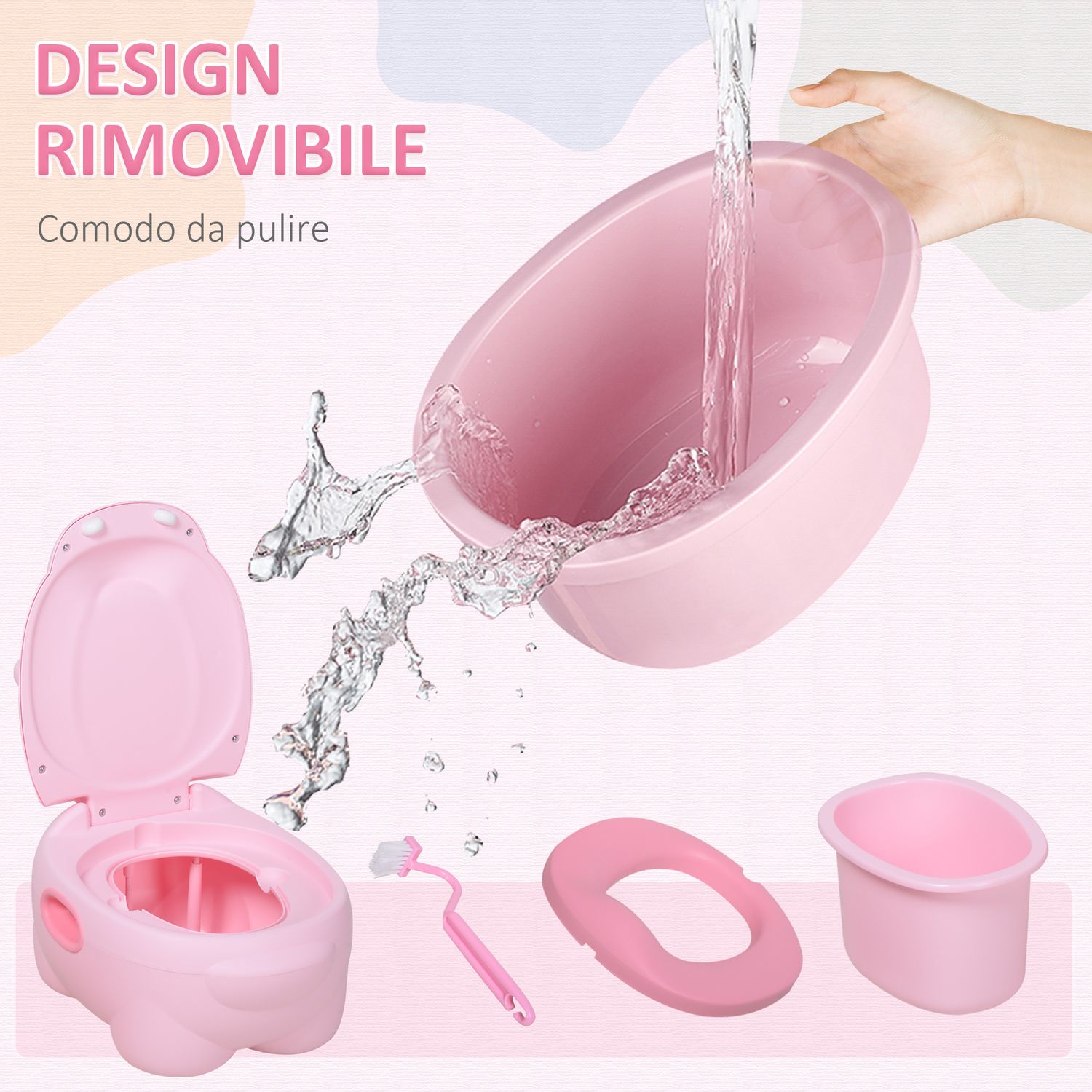 Vasino per bambini 6 mesi-48 mesi antiscivolo ippopotamo rosa (40x30x23cm) - 