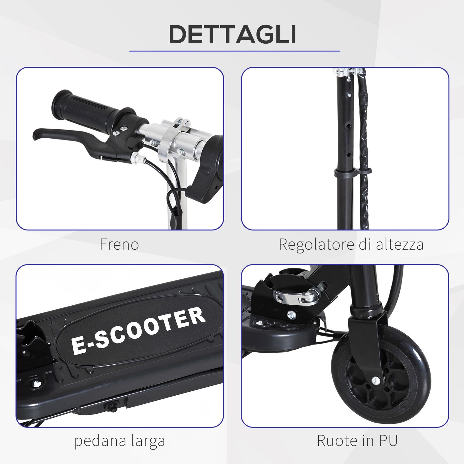 Monopattino elettrico per bambini pieghevole da 120w, velocità max 12km/h e portata 50kg, 74x36x69-91 cm, nero - 