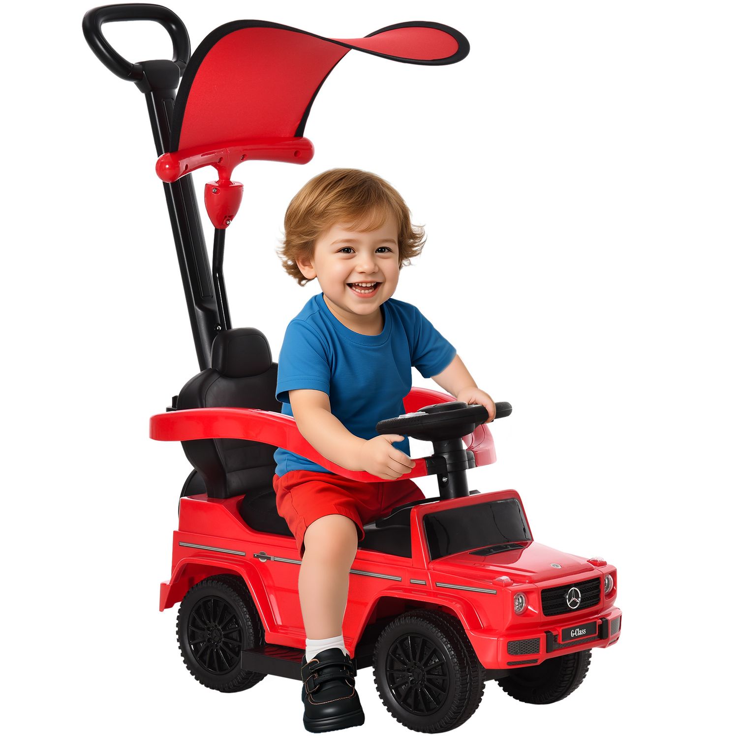 Macchina a spinta per bambini 12-36 mesi con licenza mercedes, tettuccio e maniglia, 85.5x40.5x95 cm, rosso - 