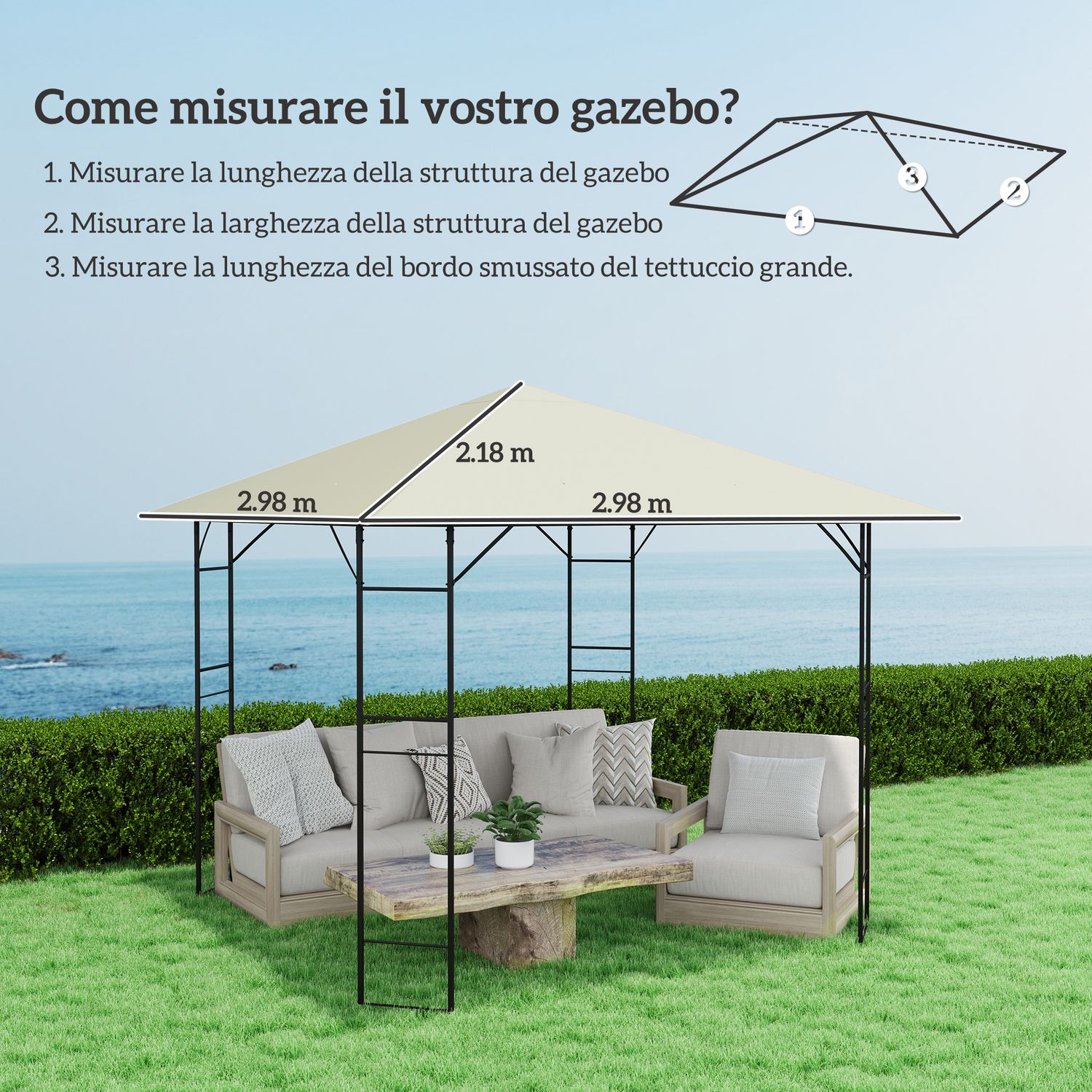 Copertura per gazebo 3x3 m da giardino con 8 fori di drenaggio, in tessuto oxford 600d, bianco crema - 