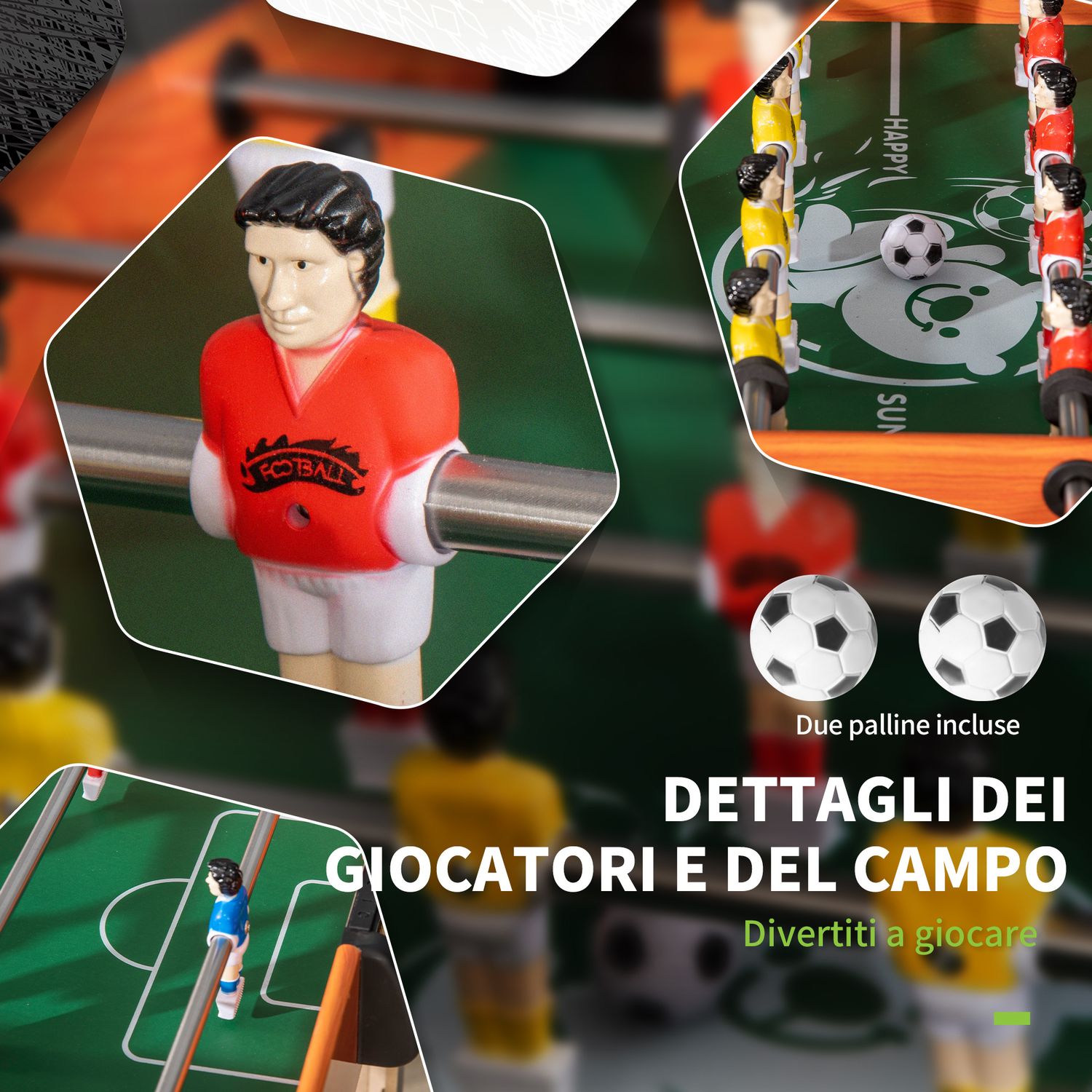 Biliardino calcio balilla per bambini con manopole antiscivolo, segnapunti e palline, 118x104x69cm - 