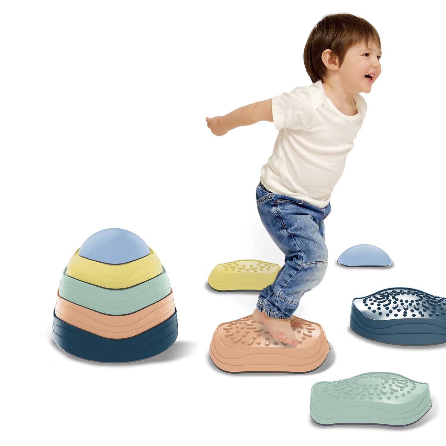 Set 5 pietre equilibrio active play colorate - testurizzate impilabili ø33x37cm - SUN&SPORT