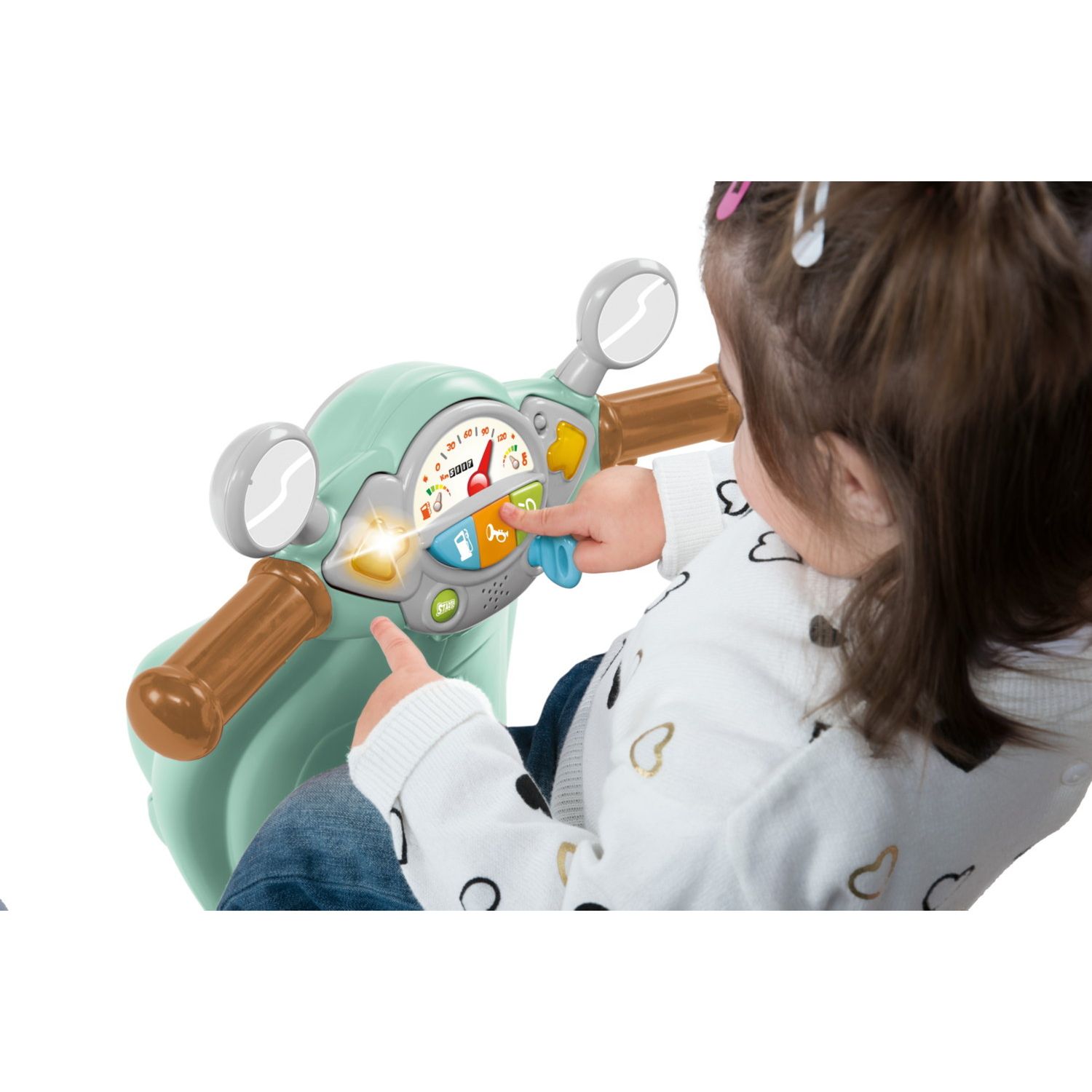 Chicco vespa primavera cavalcabile - moto giocattolo con luci, suoni, ruote rimovibili, max 25 kg - per bambini 1-3 anni, verde acqua - Chicco