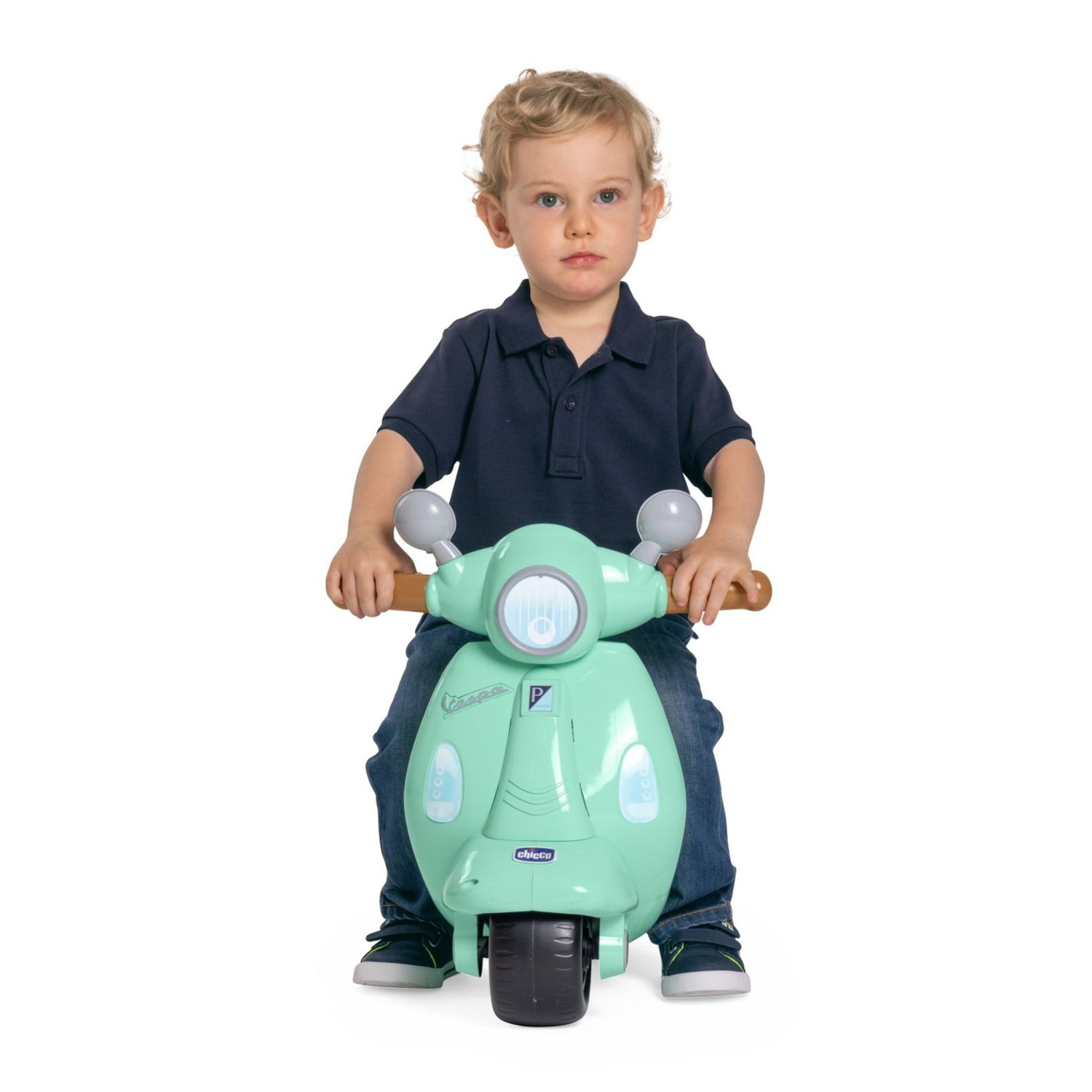 Chicco vespa primavera cavalcabile - moto giocattolo con luci, suoni, ruote rimovibili, max 25 kg - per bambini 1-3 anni, verde acqua - Chicco