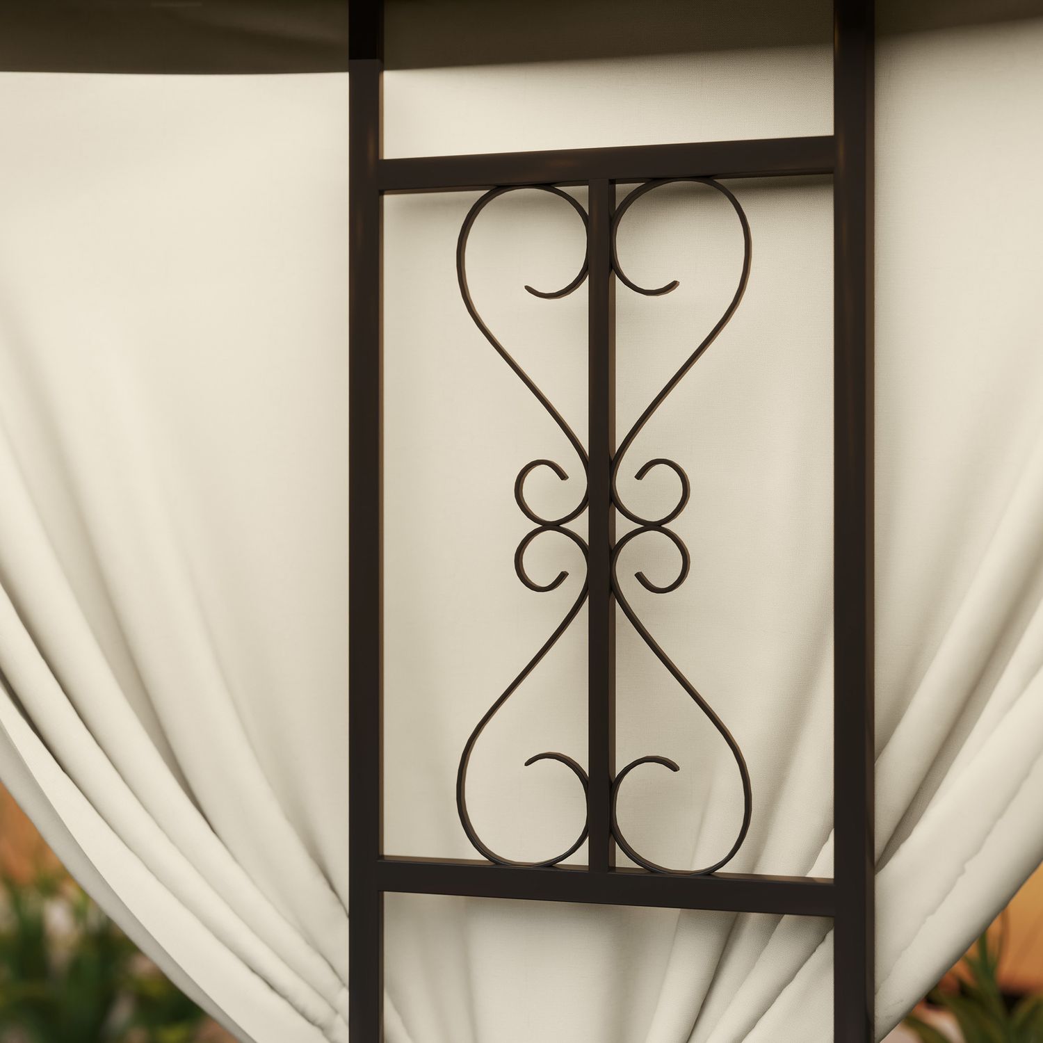 Gazebo da giardino rotondo ø3m con tende e prese d'aria in metallo e poliestere, beige - 