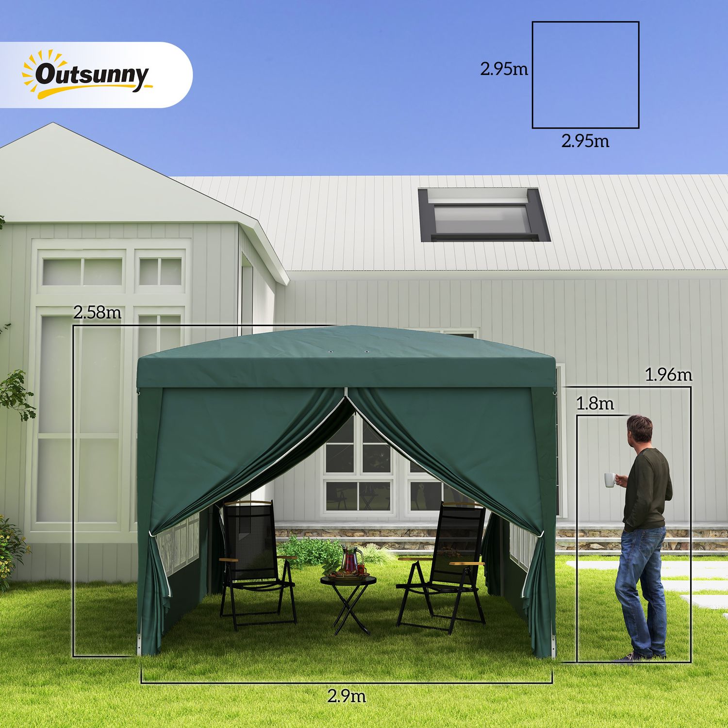 Gazebo 3x3 m da giardino impermeabile in acciaio con copertura in tessuto oxford, verde - 