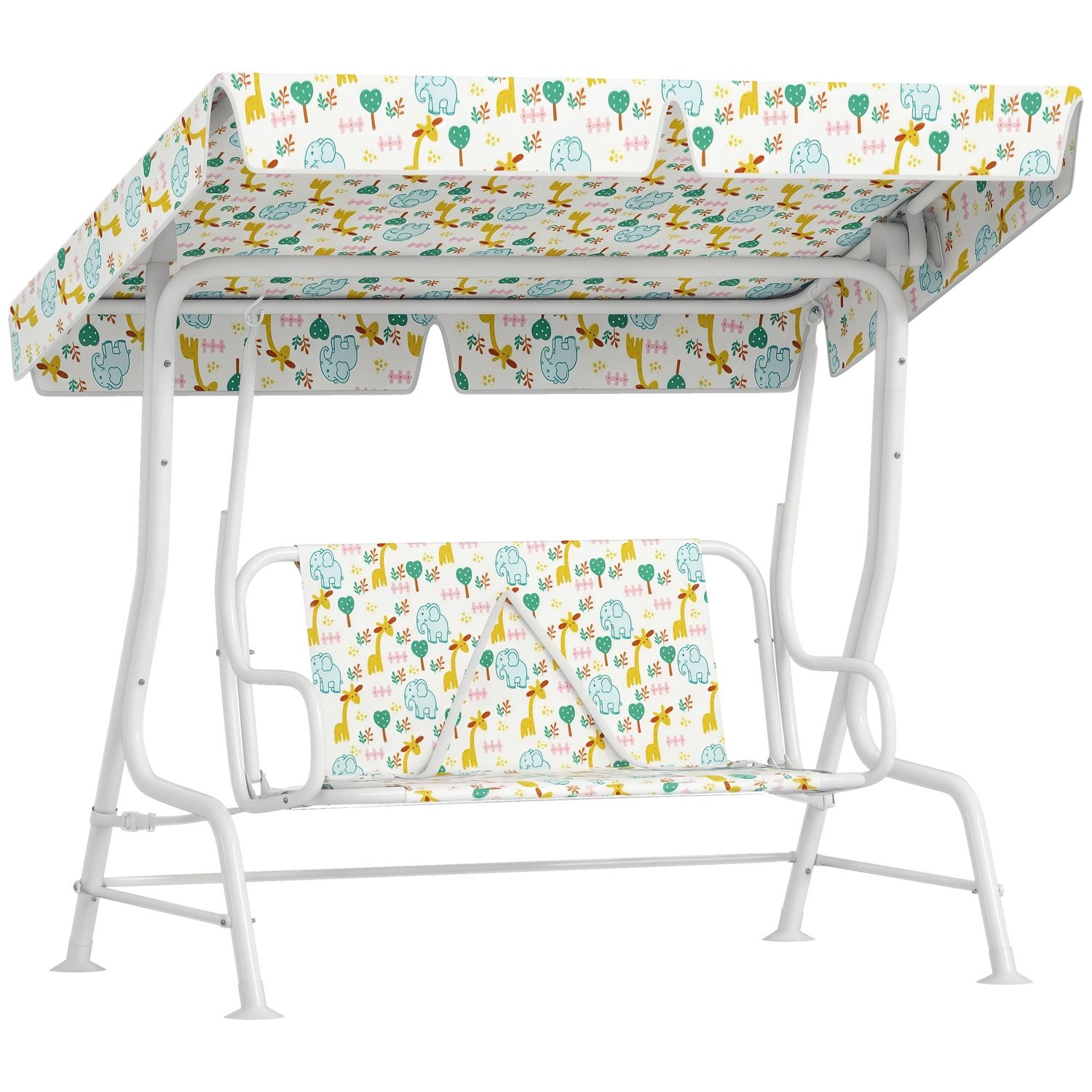 Dondolo per bambini da esterno a 2 posti con tettuccio regolabile e cinture di sicurezza, 112x75x120 cm, bianco - 