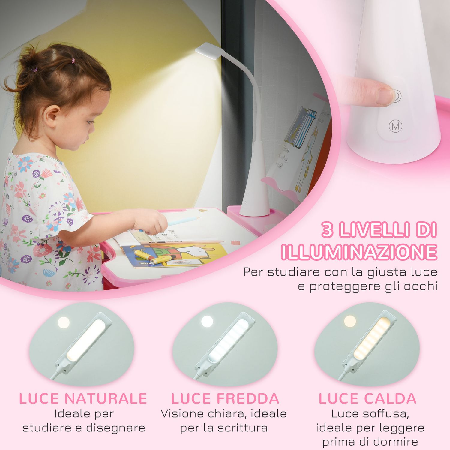 Banco scuola regolabile con sedia per bambini 6-12 anni, 70x49.5x80-105 cm, rosa - 