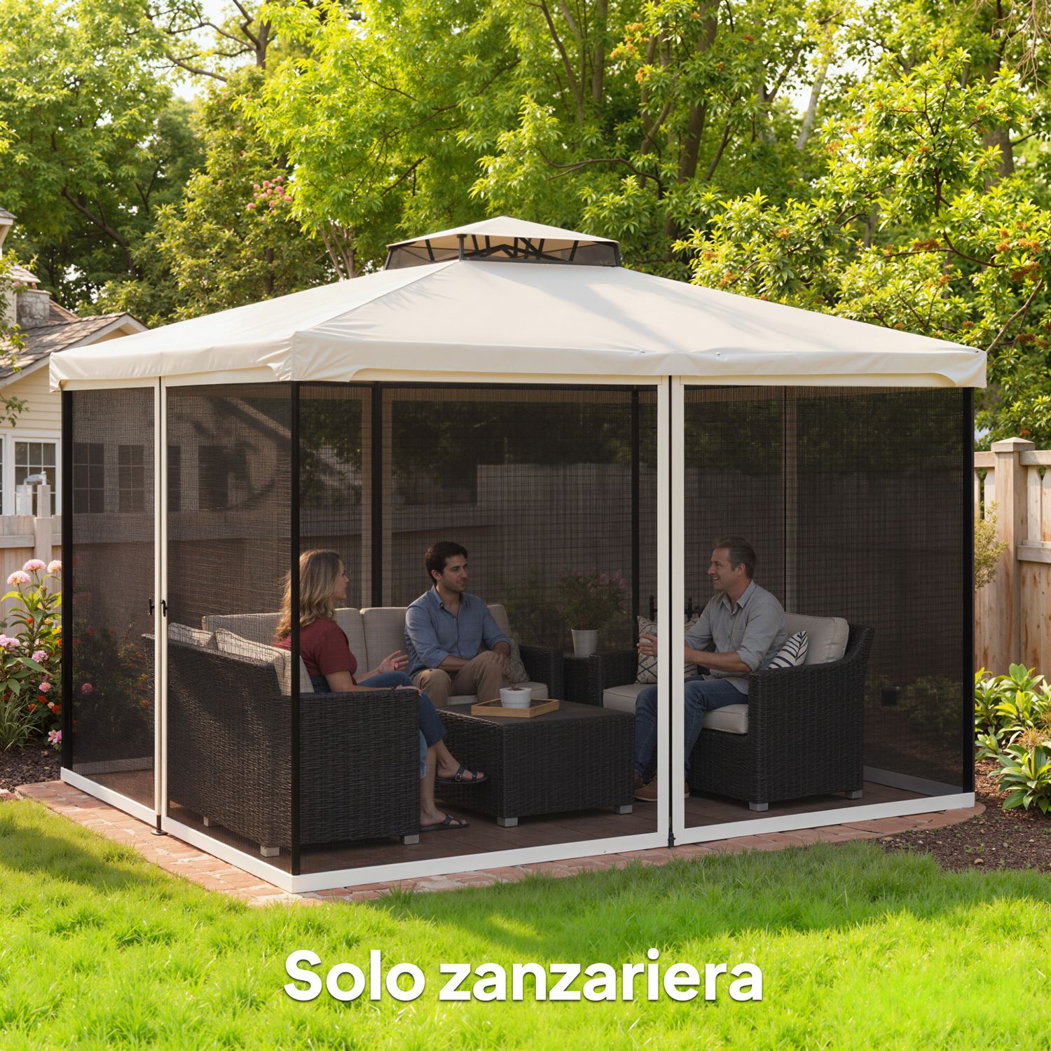 Zanzariera per gazebo tende di ricambio universale con cerniere, 335x207cm - nero e beige - 