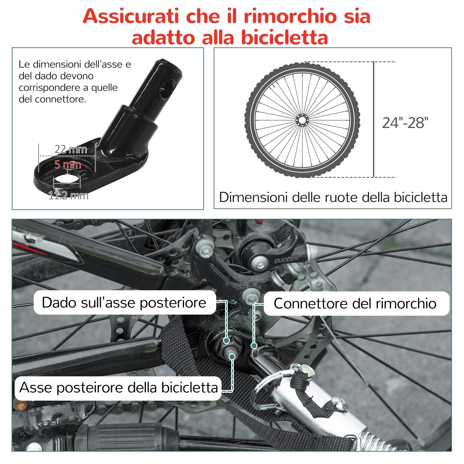 Rimorchio bici per bambini e passeggino, design 2 in 1 con freno, cintura a 5 punti, carrello rimorchio per bicicletta - 