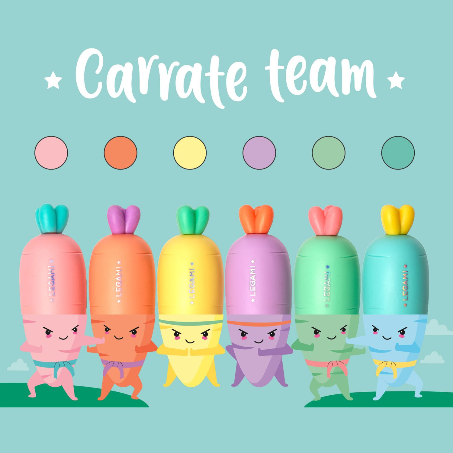 Set di 6 mini evidenziatori - carrate team - extraordinary stationery - LEGAMI