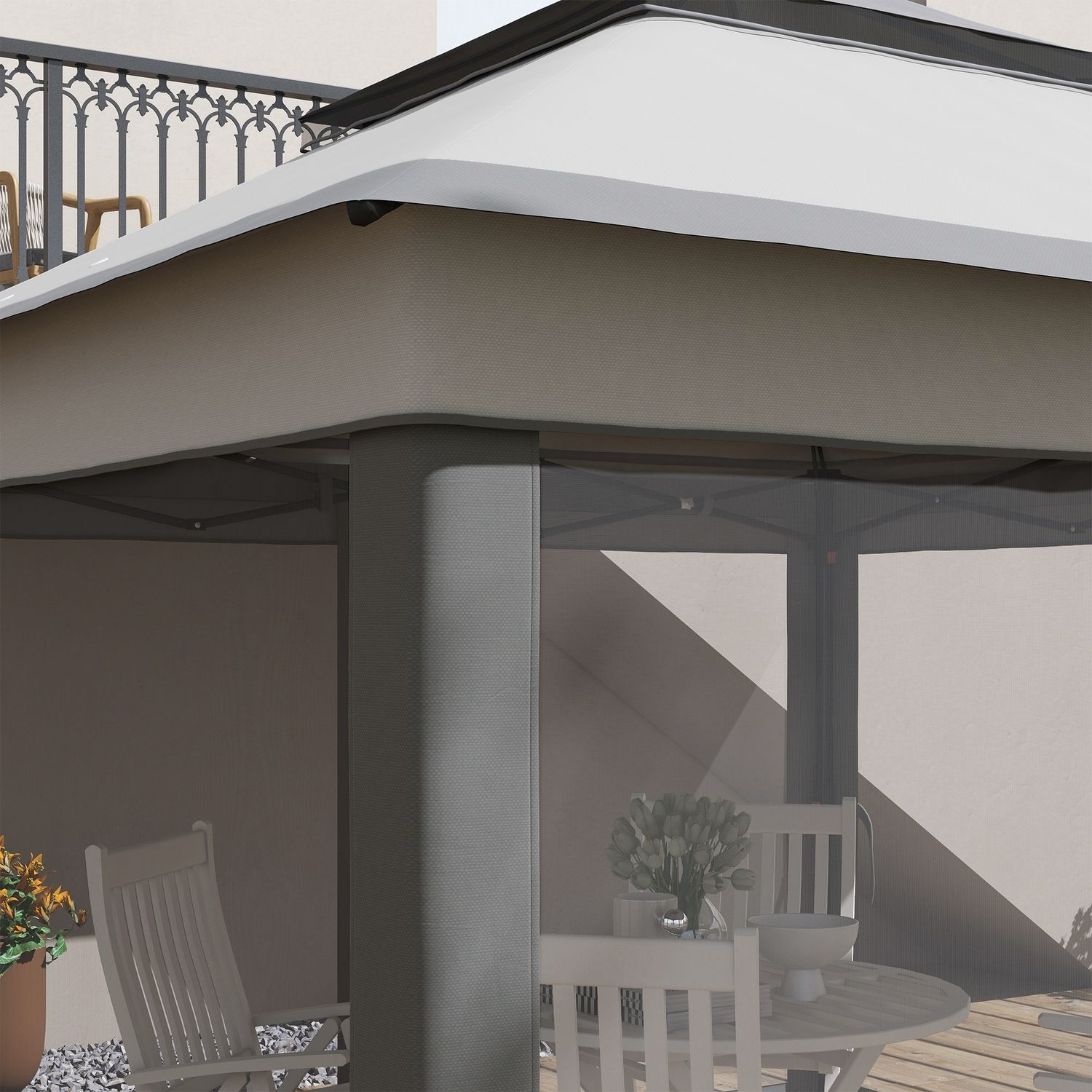 Gazebo con zanzariere regolabile su 3 livelli, in acciaio e tessuto oxford, 326x326x272 cm, grigio chiaro e scuro - 