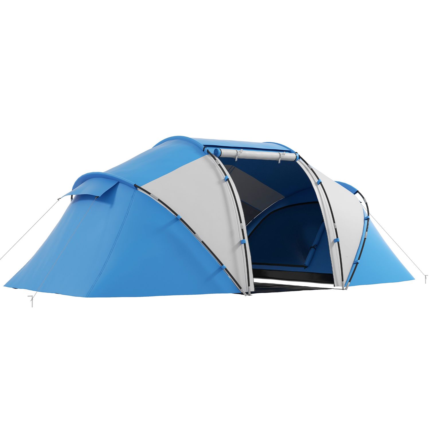 Tenda da campeggio 4 posti con 2 zone notte e borsa da trasporto, 430×240×170 cm, bianco e azzurro - 