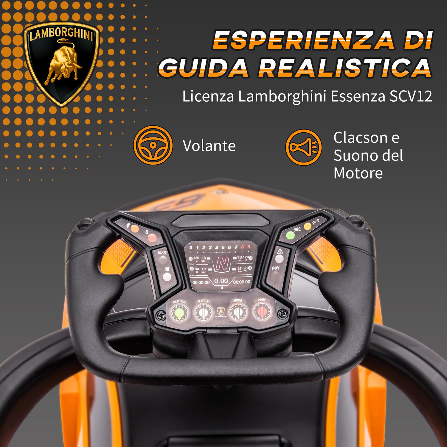 Macchinina per bambini 2 in 1 con maniglione e barriera di sicurezza, 86.5x40x89.5 cm, arancione e nero - 