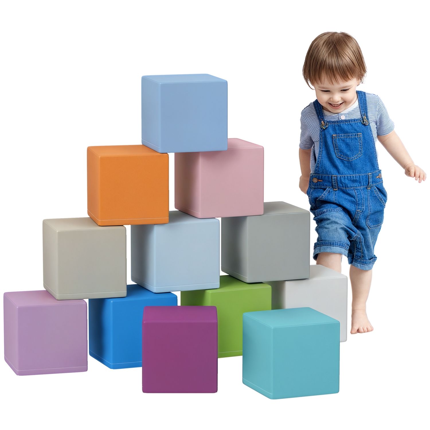 Set 12 cubi giocattolo morbidi per bambini 12-36 mesi in pu ed epe, 20x20x20cm, multicolore - 