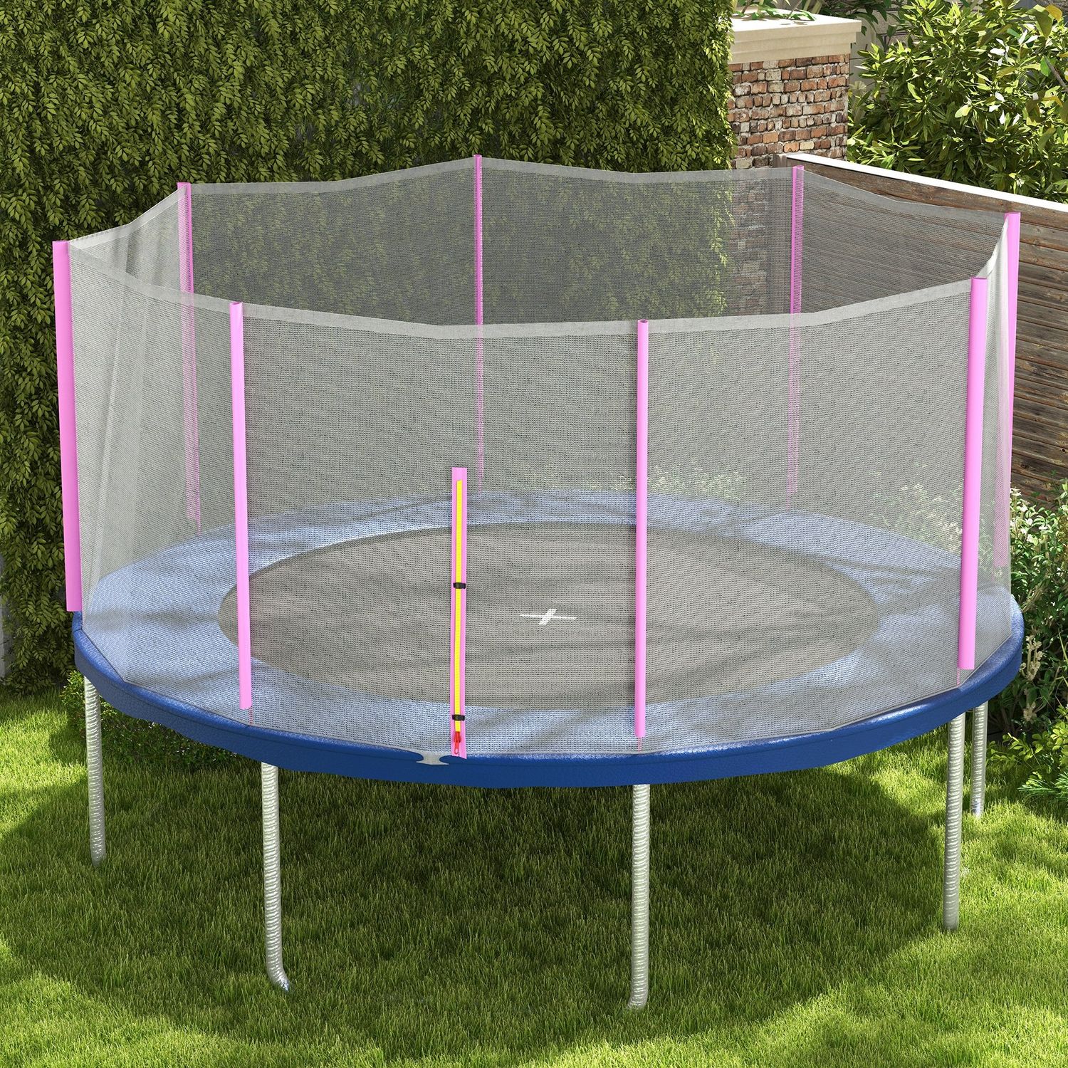 Rete di protezione per trampolini a 8 pali con ingresso con cerniera, in pe, ø366x180 cm, nero e rosa - 