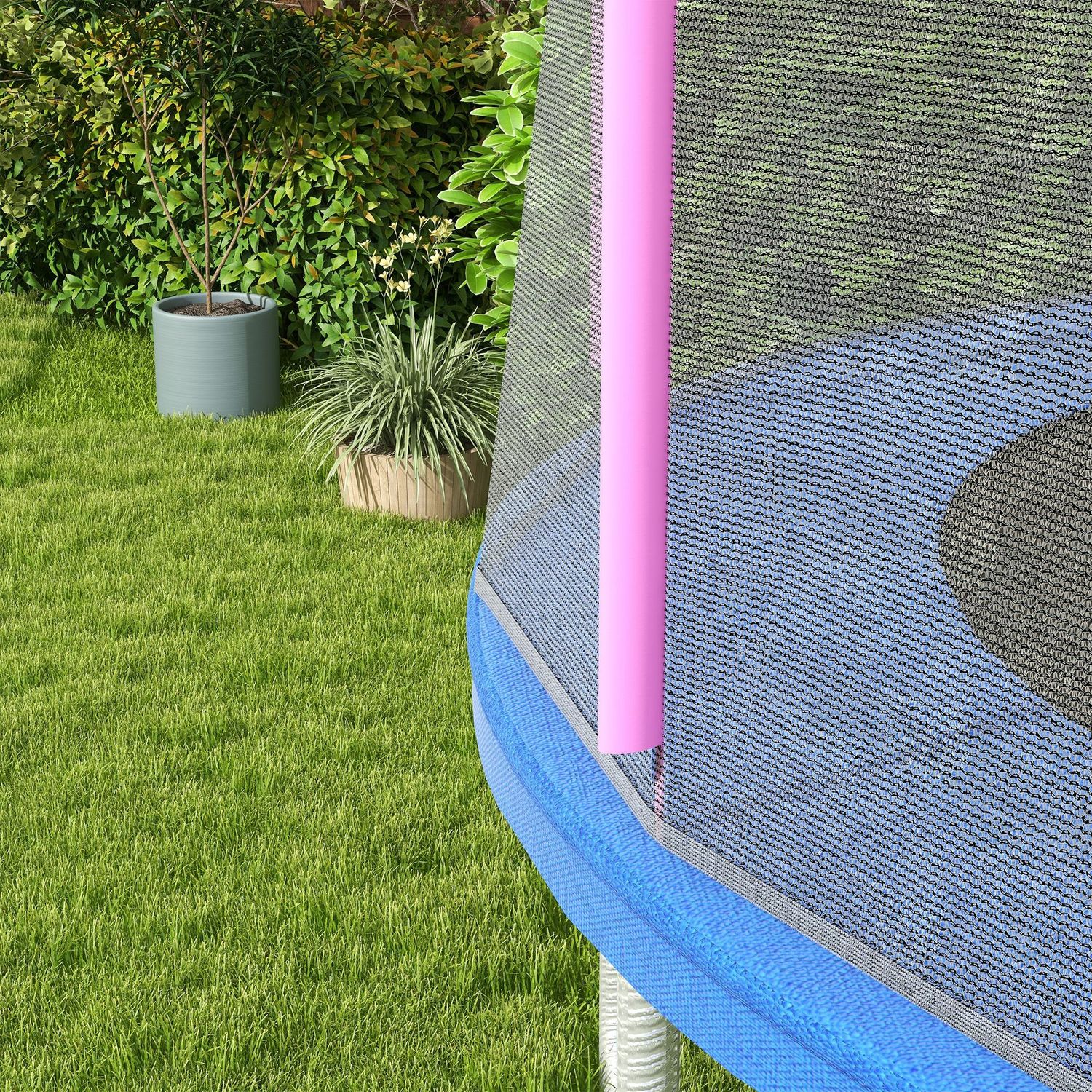 Rete di protezione per trampolini a 8 pali con ingresso con cerniera, in pe, ø366x180 cm, nero e rosa - 