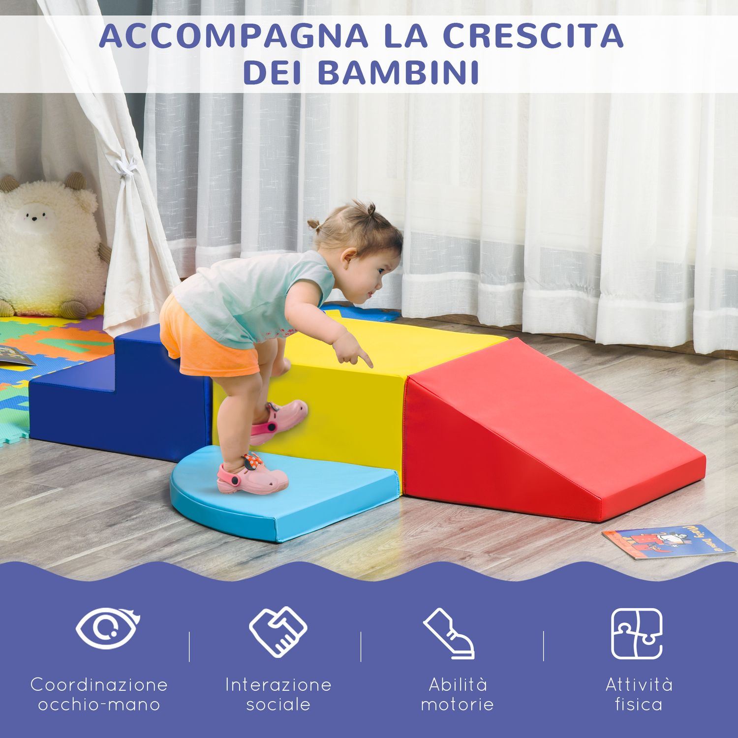 Set costruzioni morbide da 4 pezzi, gioco educativo per bambini età 1-3 anni per casa e scuola, multicolore - 