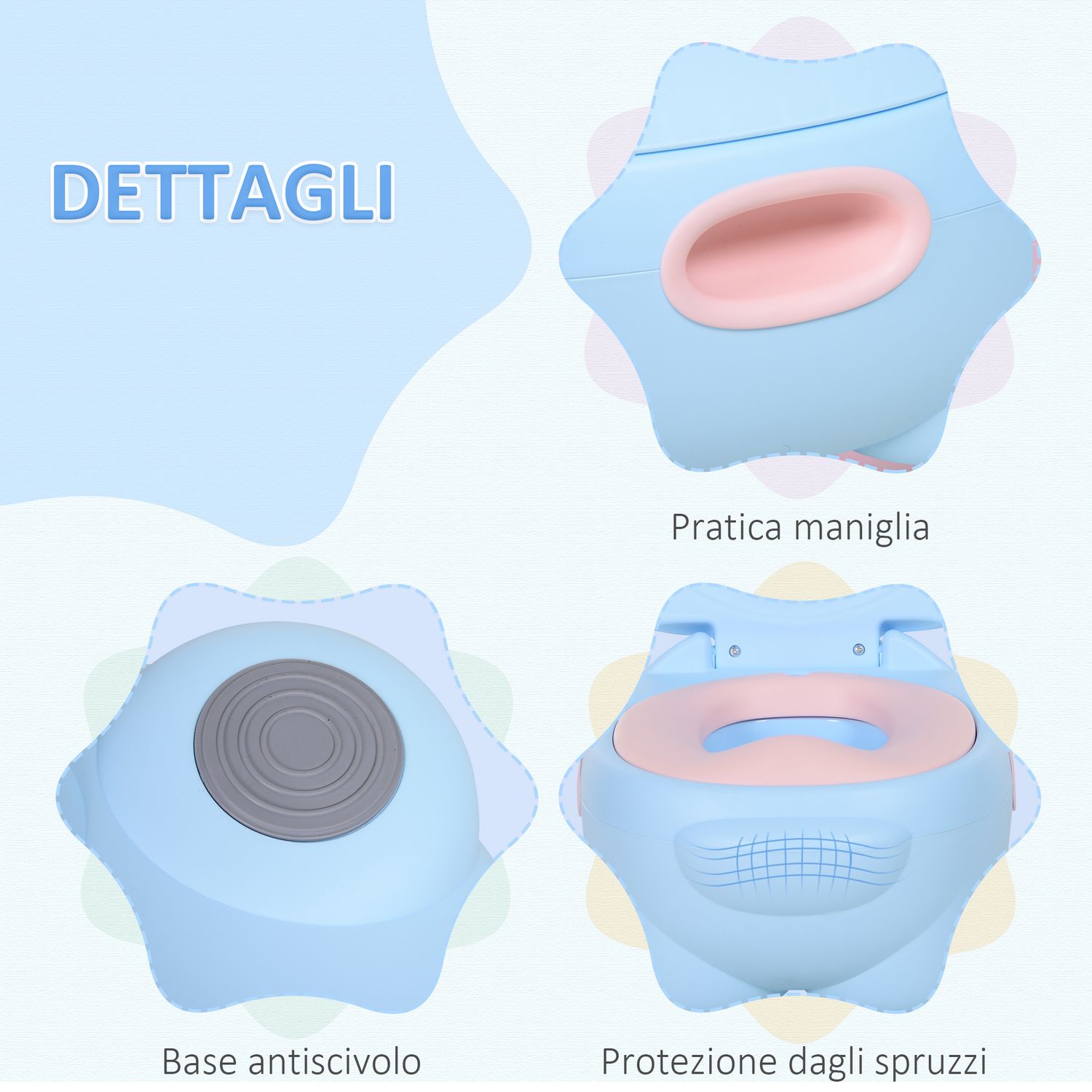 Vasino per bambini 6 mesi-48 mesi antiscivolo ippopotamo blu (40x30x23cm) - 