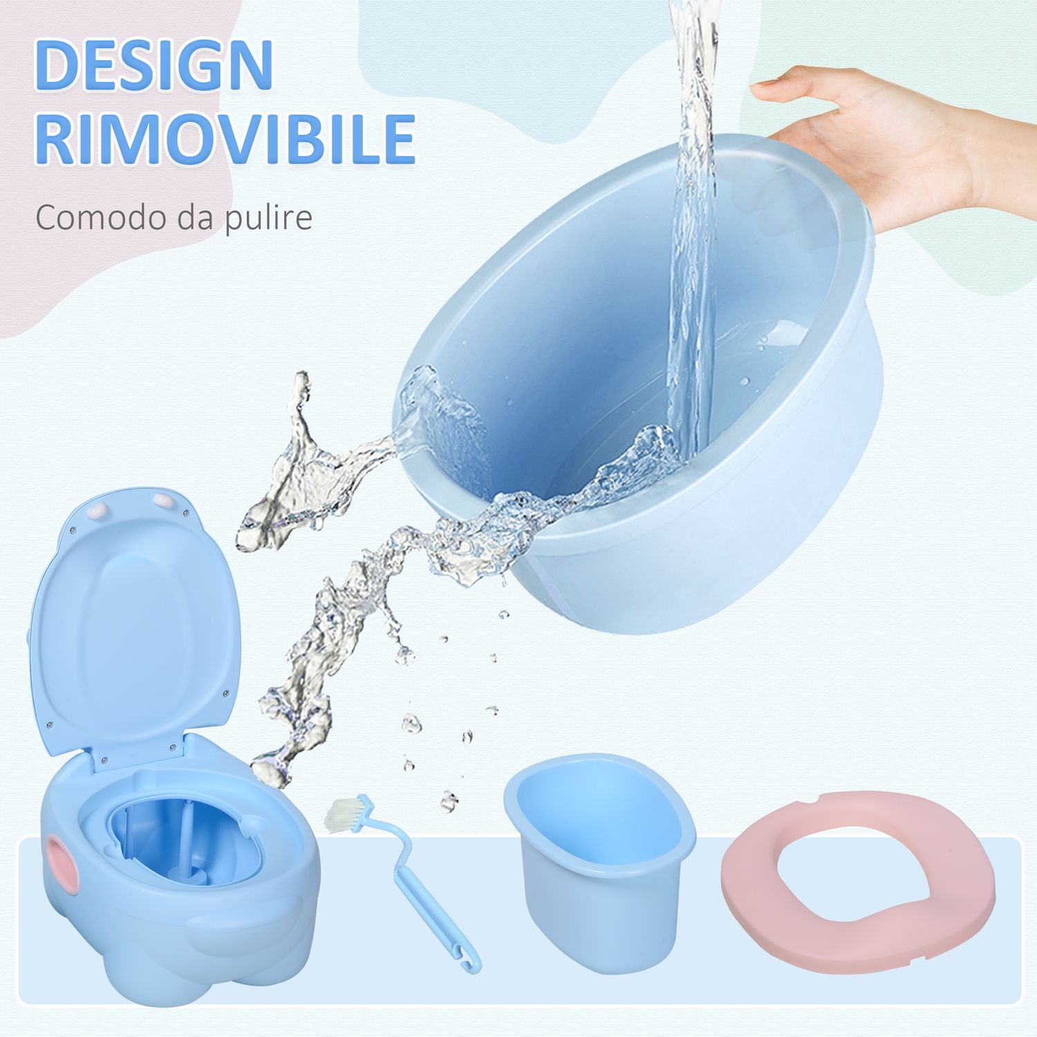 Vasino per bambini 6 mesi-48 mesi antiscivolo ippopotamo blu (40x30x23cm) - 