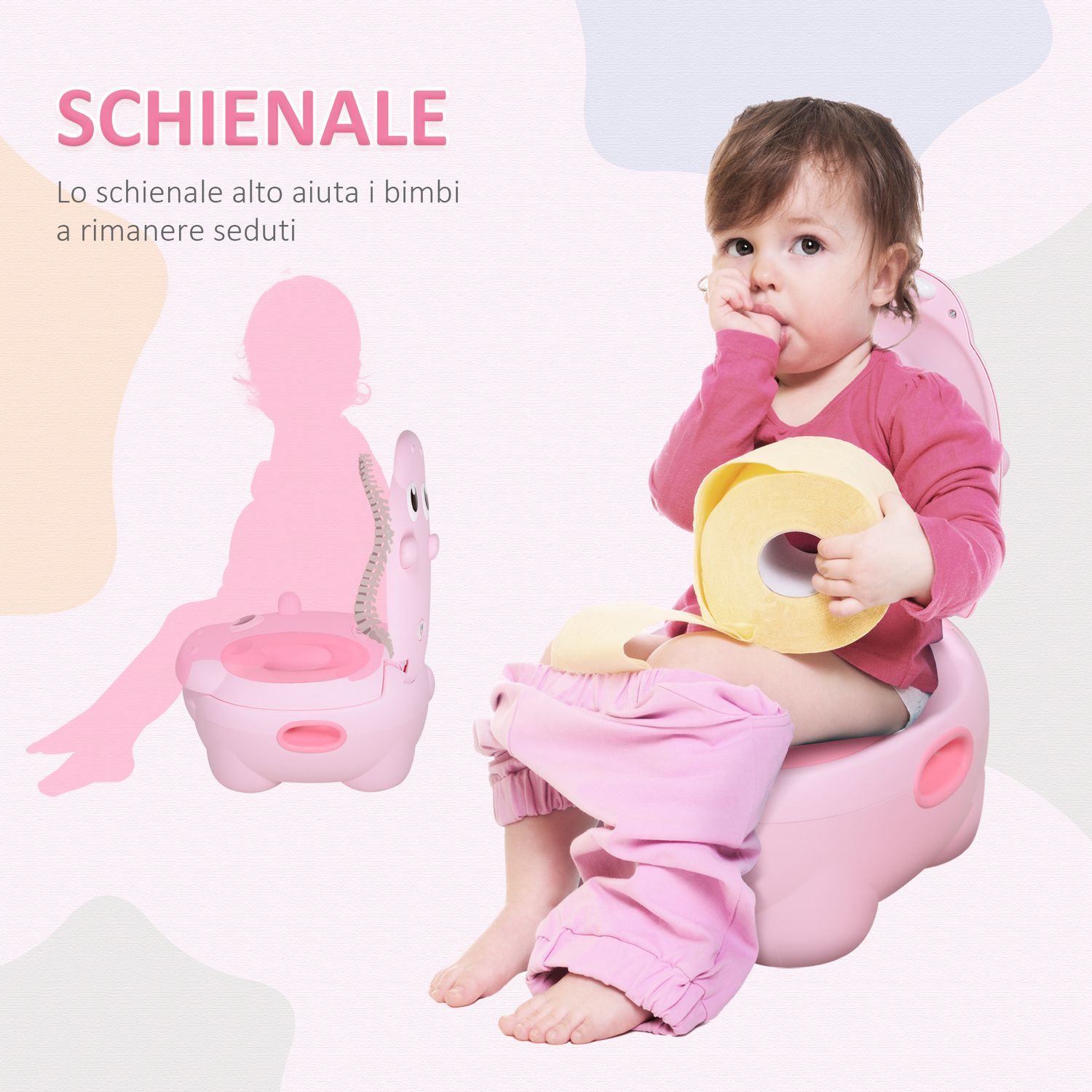 Vasino per bambini 6 mesi-48 mesi antiscivolo ippopotamo rosa (40x30x23cm) - 