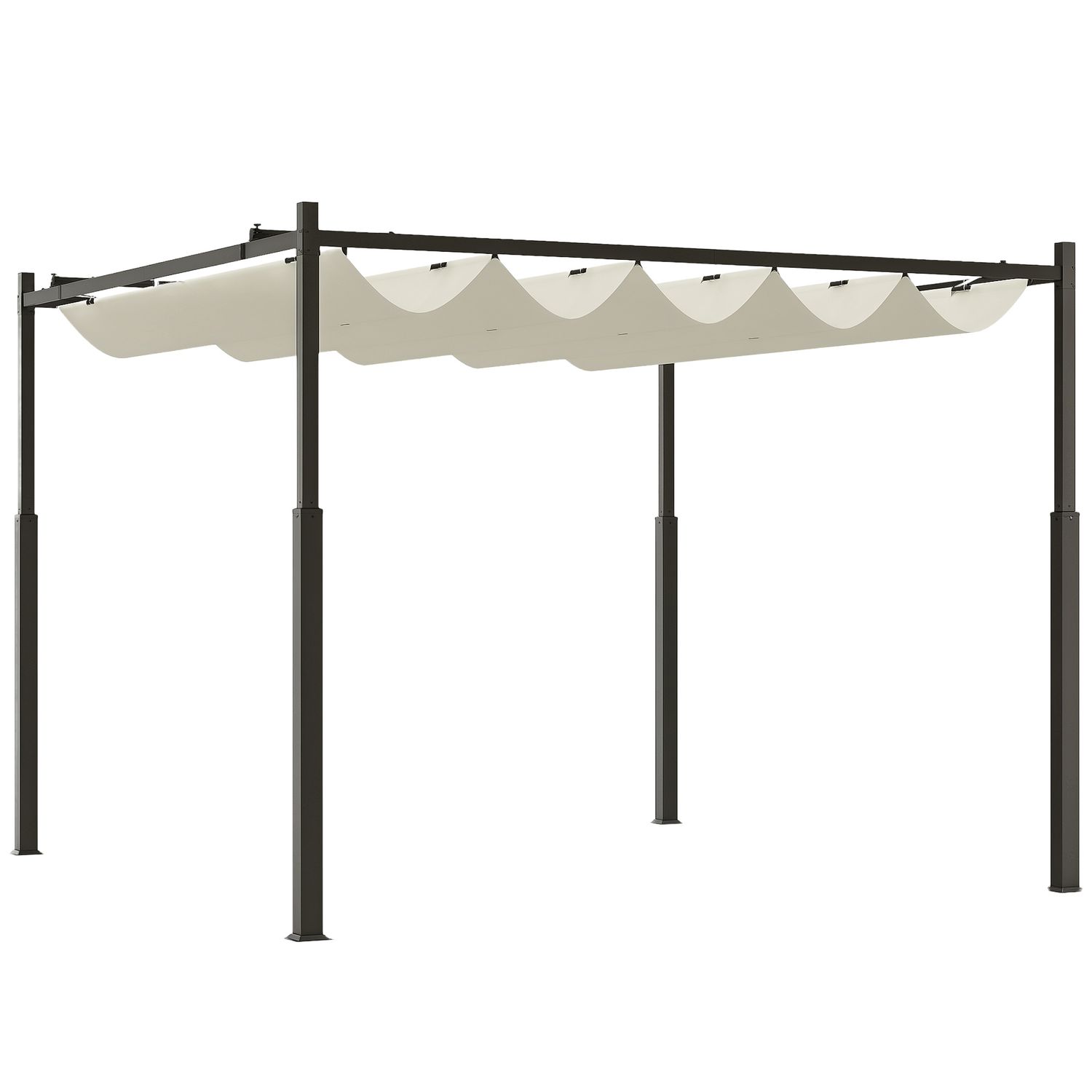 Gazebo pergola 3x3 m con tettuccio retrattile, 8 viti e 8 picchetti, in poliestere 180g e metallo, bianco crema - 