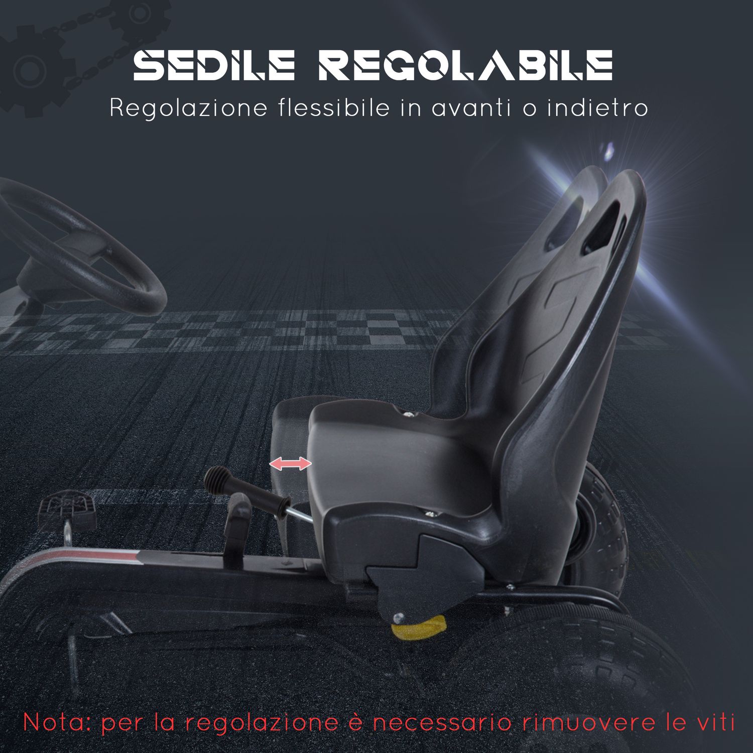 Go kart a pedali per bambini 3-6 anni con sedile regolabile, in plastica e ferro, 101.5x65.5x59.5 cm, bianco e nero - 