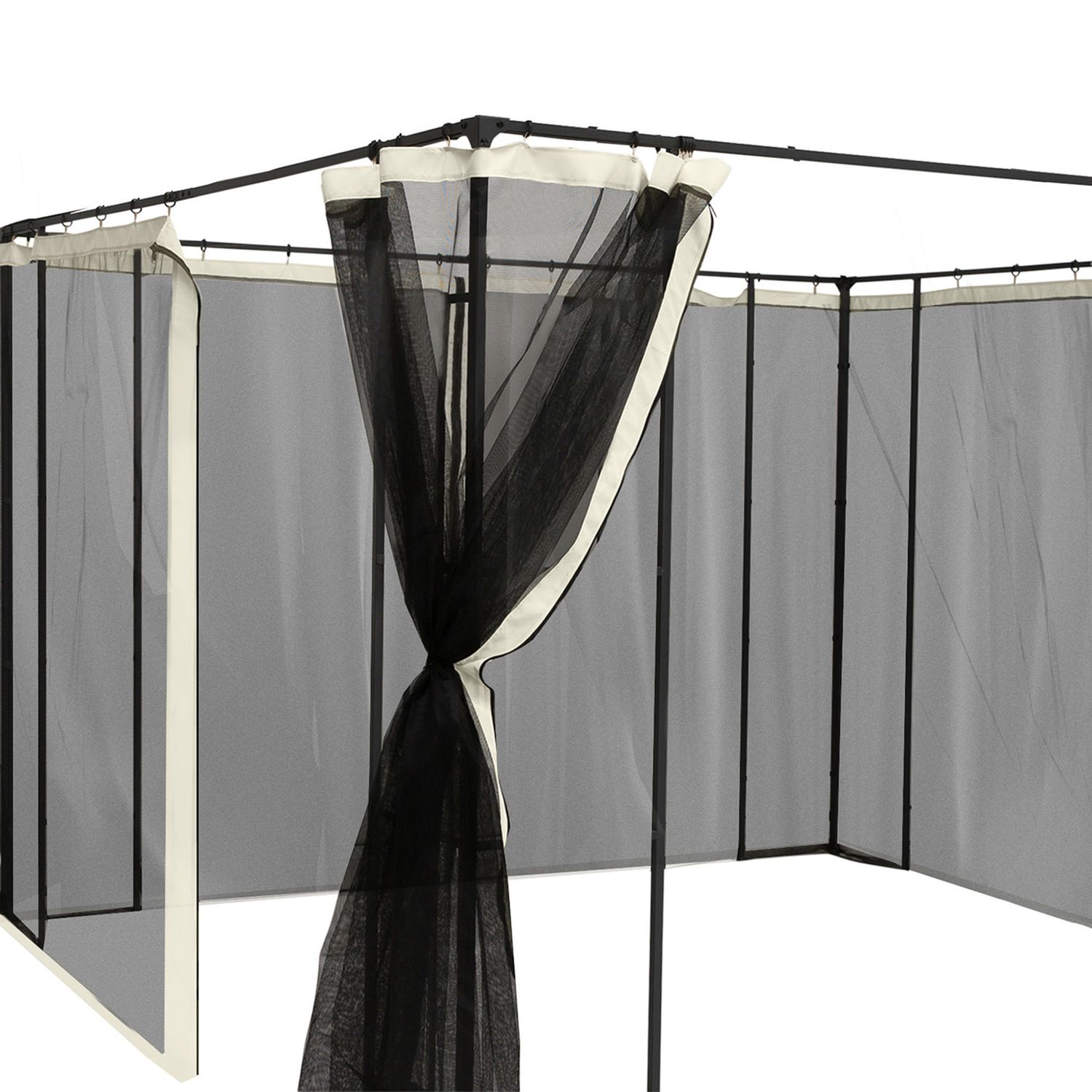 Zanzariera per gazebo tende di ricambio universale con cerniere, 352x207cm - nero e beige - 