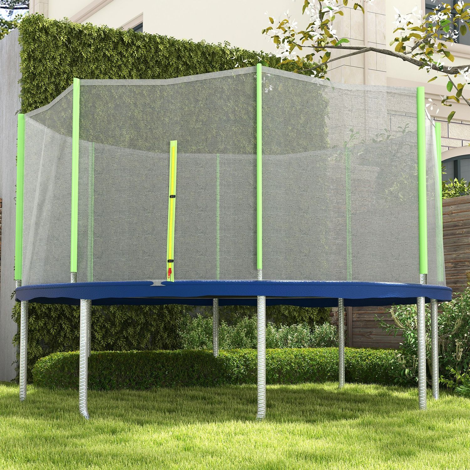Rete di protezione per trampolini a 8 pali con ingresso con cerniera, in pe, ø366x180 cm, nero e verde - 