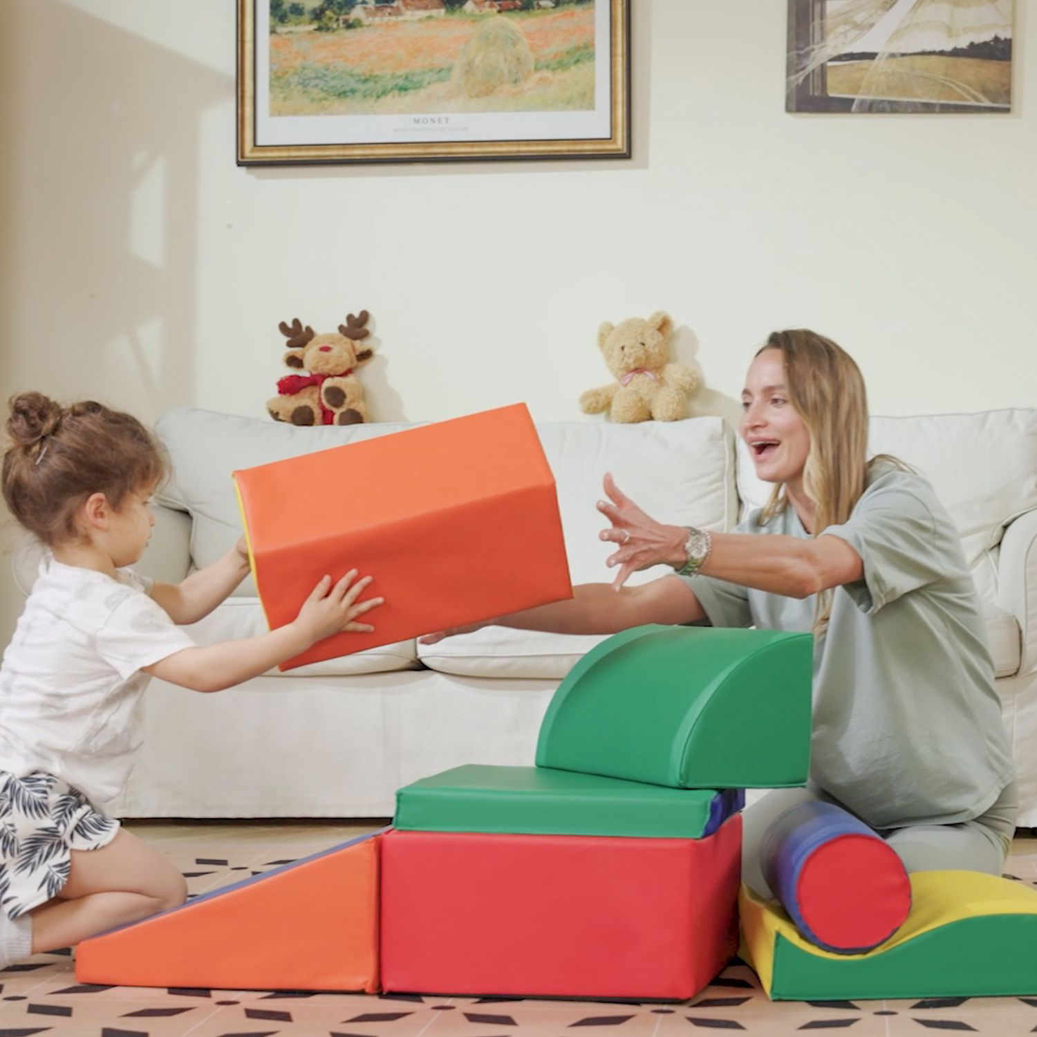 Set 7 blocchi di costruzioni morbide per bambini da 1-3 anni per casa e scuola, multicolore - 