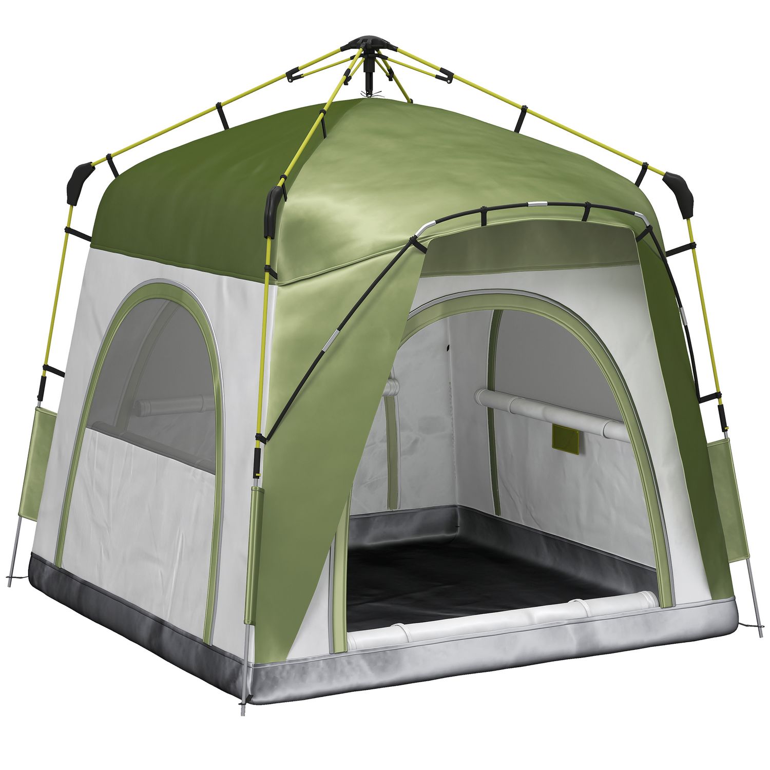 Tenda da campeggio 2 posti pop up con porta a cerniera e 3 finestre, 240x240x199 cm, verde - 