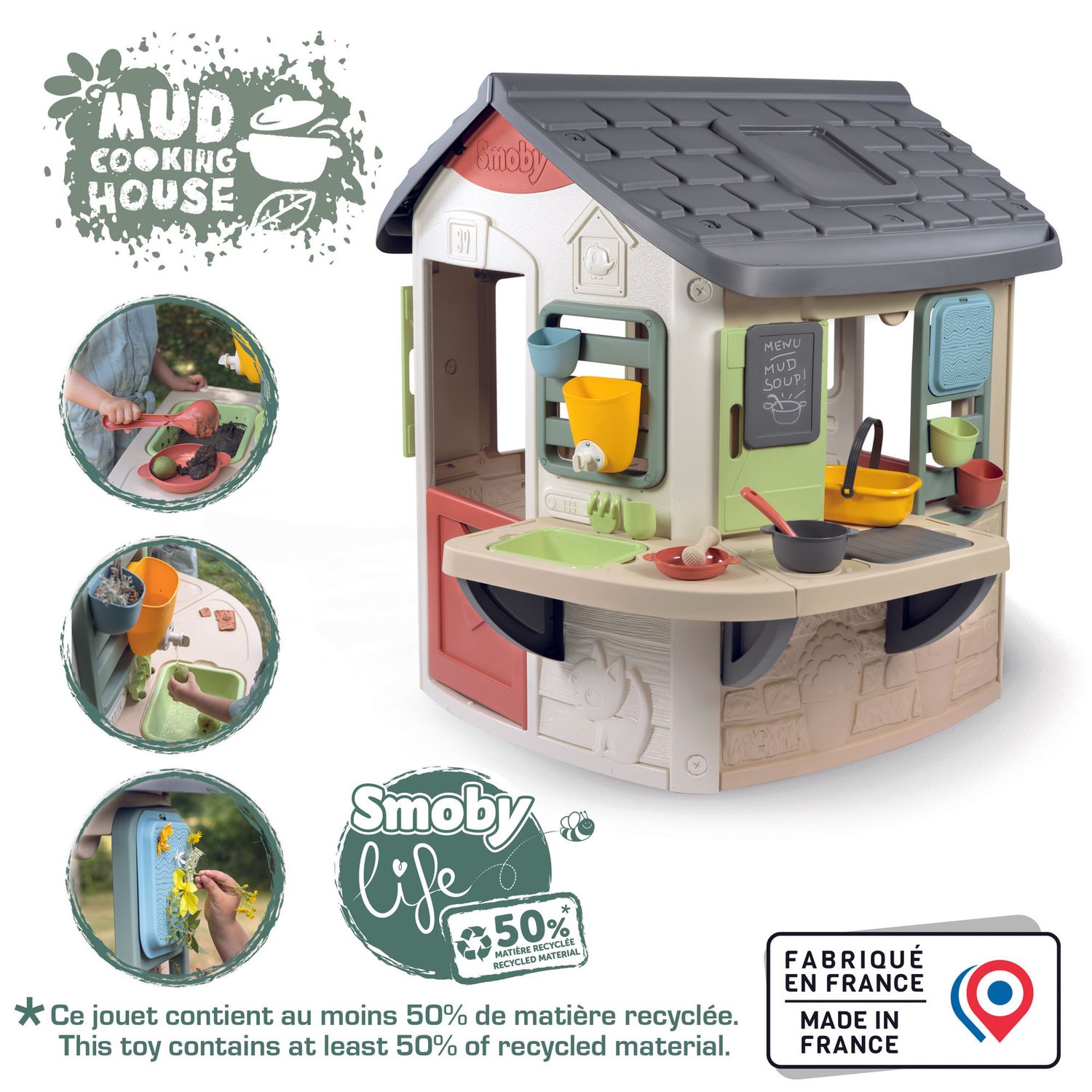 Smoby life mud cooking house - casetta cucina fango con 16 accessori, anti-uv da 2 anni - SMOBY