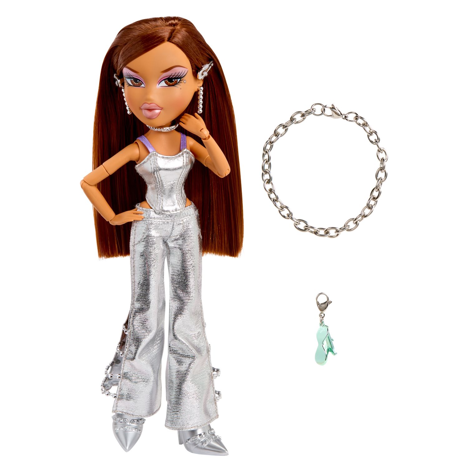 Bratz charmz yasmin - bambola fashion con braccialetto e charm collezionabile, include outfit e accessori, confezione da esposizione - BRATZ