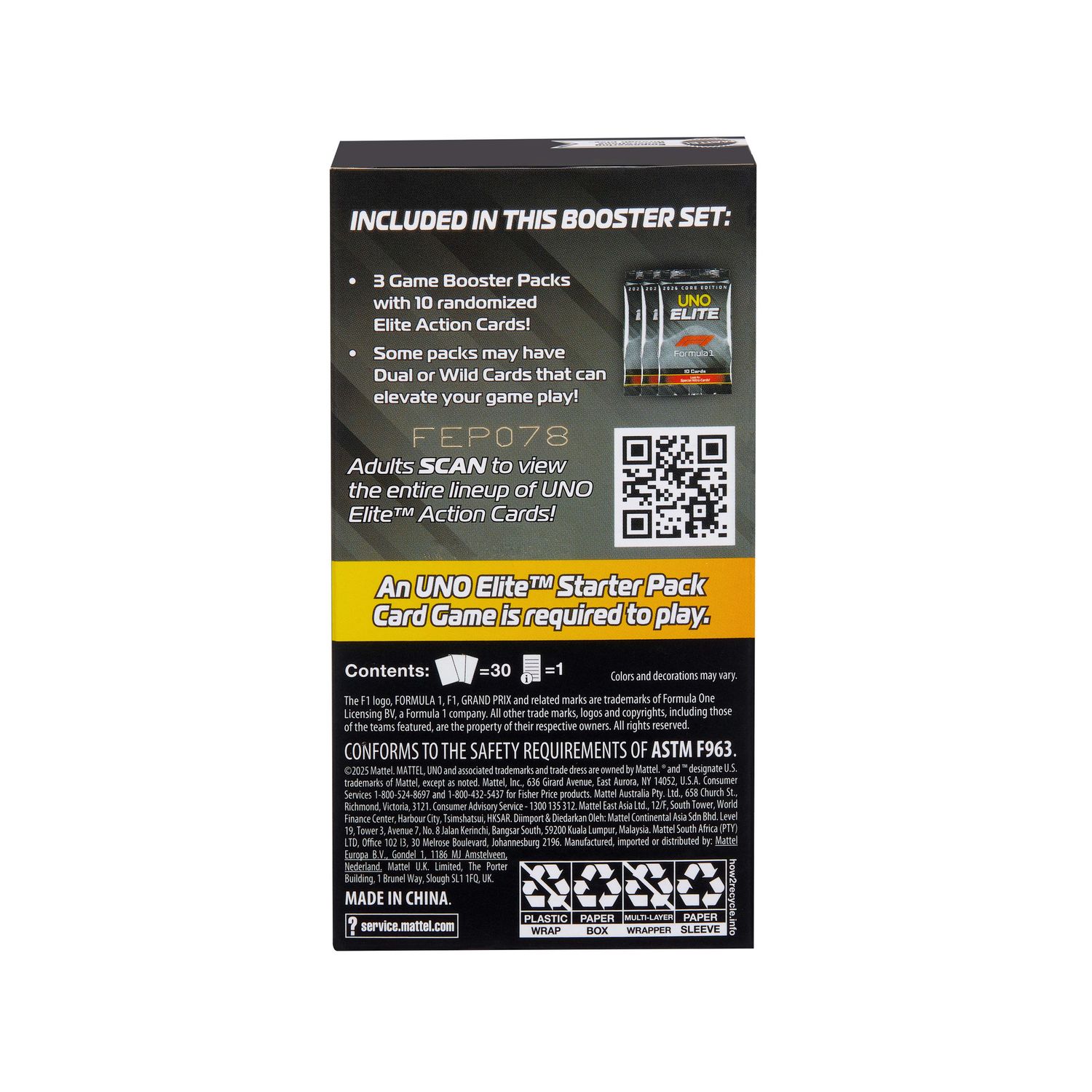 Mattel games - booster set uno elite formula 1 - UNO