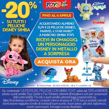 -20% SUI PELUCHE DISNEY SIMBA + IN OMAGGIO UNA BUSTINA DI PERSONAGGI DISNEY