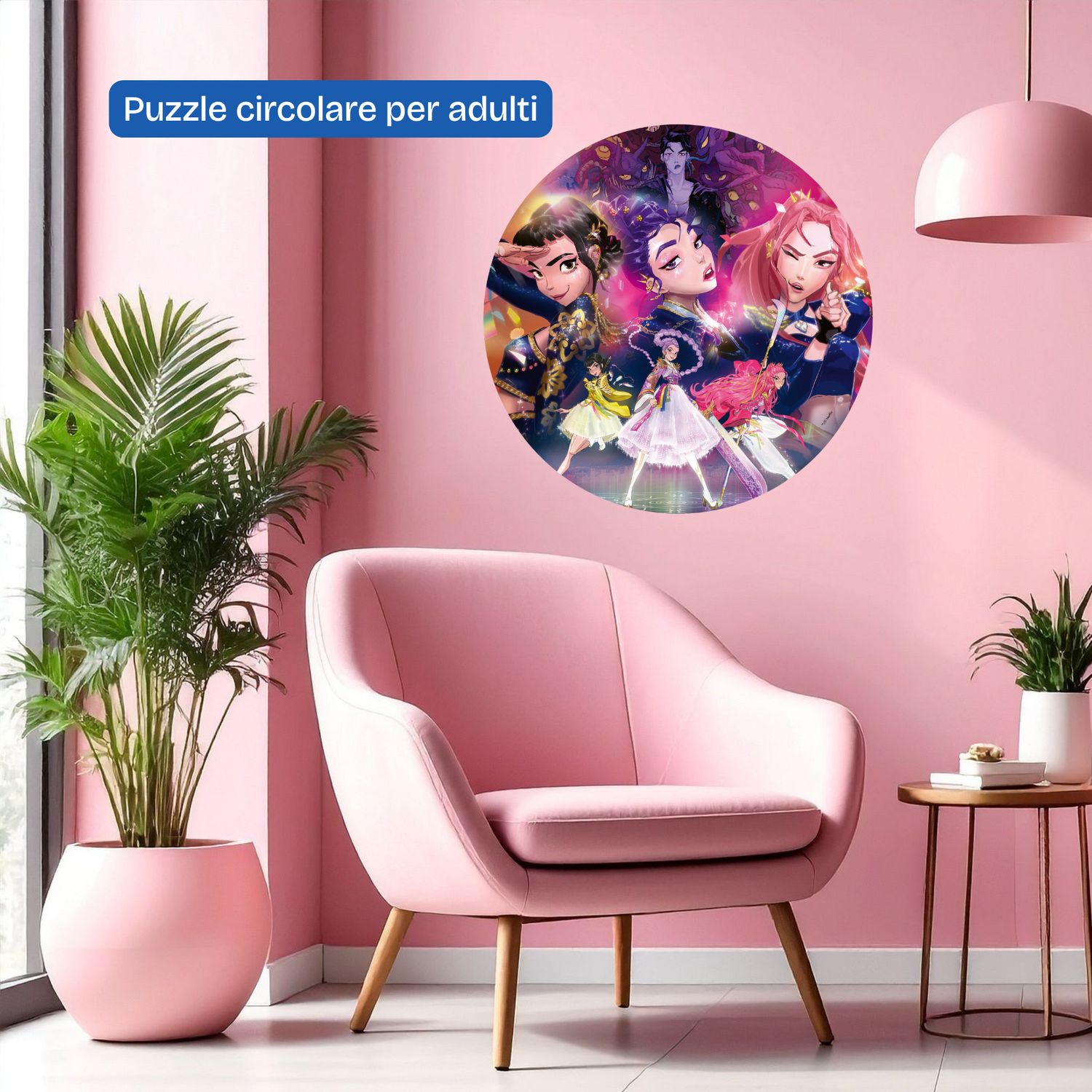 Ravensburger - puzzle 500 pezzi circolare k-pop demon hunters, puzzle adulti 52x52cm, include poster decorativo k-pop - K-POP DEMON HUNTERS