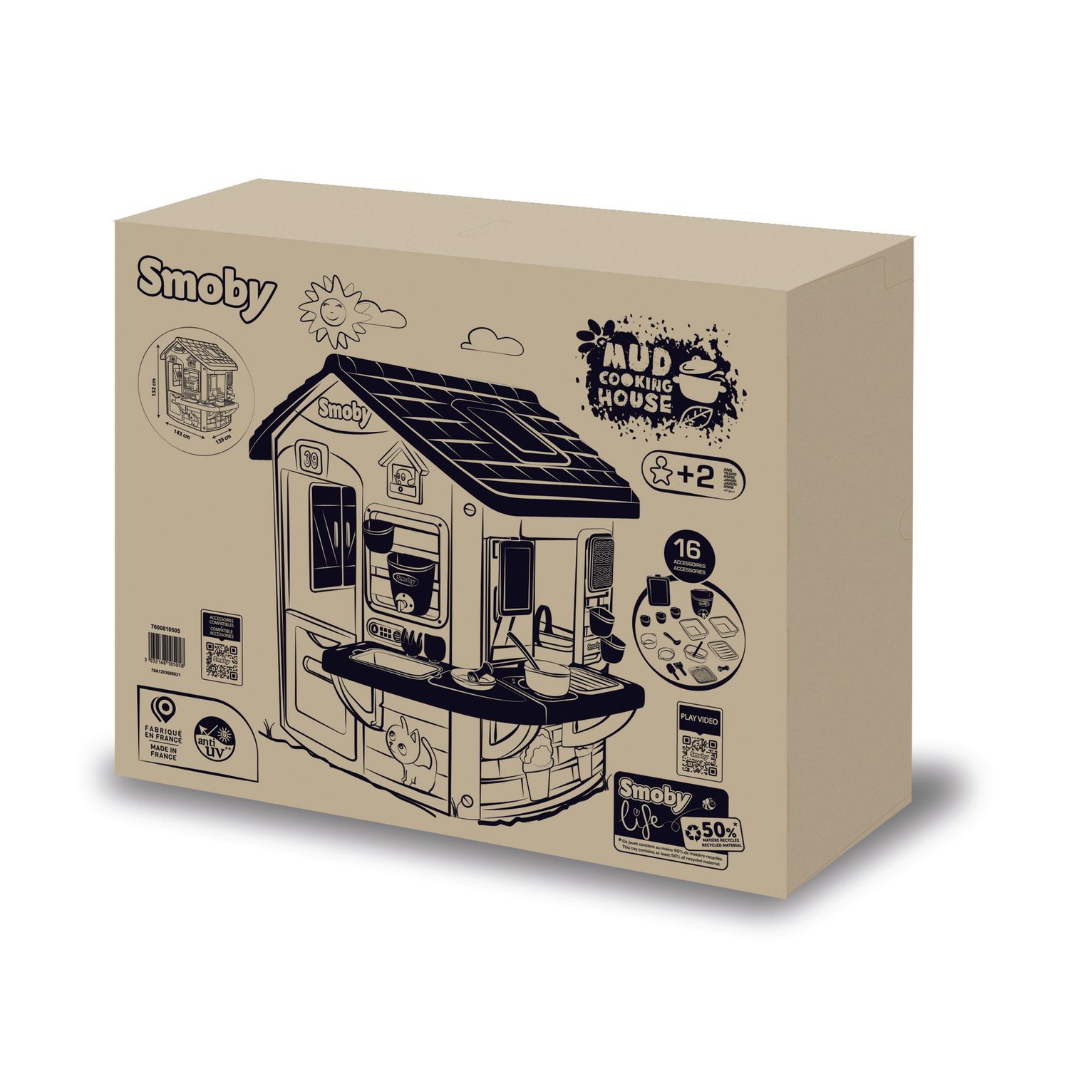 Smoby life mud cooking house - casetta cucina fango con 16 accessori, anti-uv da 2 anni - SMOBY