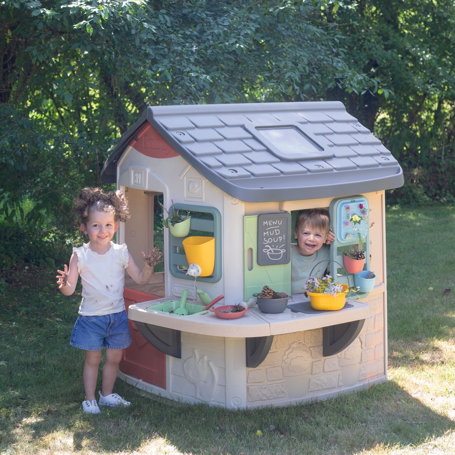 Smoby life mud cooking house - casetta cucina fango con 16 accessori, anti-uv da 2 anni - SMOBY