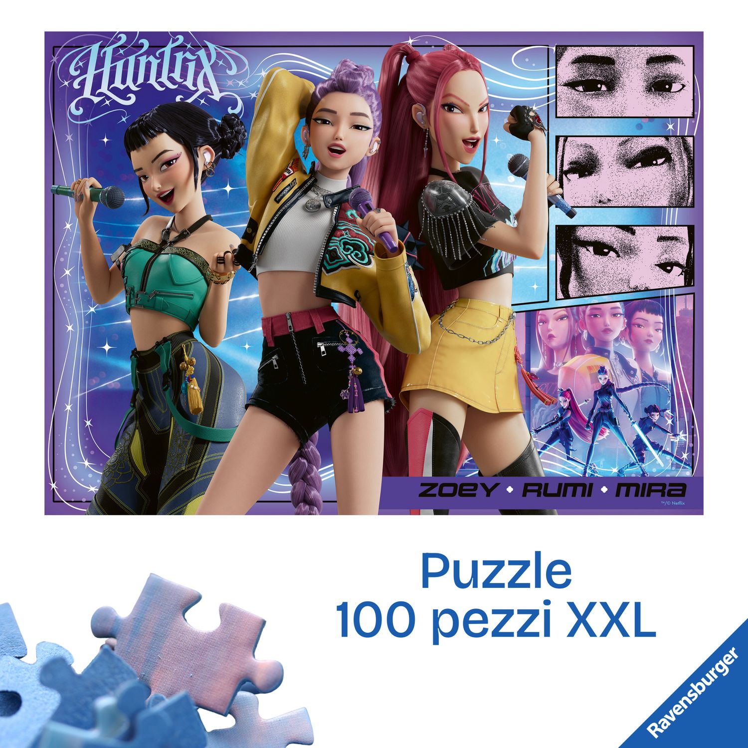 Ravensburger - k-pop demon hunters, puzzle 100 pezzi xxl di 49x36cm puzzle bambini 6 anni - NETLFIX, RAVENSBURGER, K-POP DEMON HUNTERS