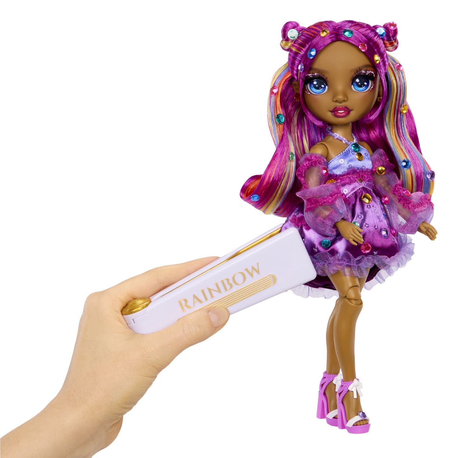 Rainbow high be dazzling - noemie violette - bambola fashion viola da 28 cm con decori, gemme scintillanti e accessori per lo styling - Rainbow High