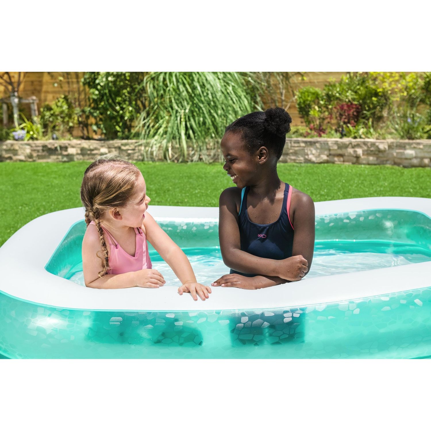 Piscina rettangolare per famiglie, colore verde acqua, dimensioni 2,00 m x 1,46 m x 48 cm (6'7" x 57,5" x 19"). - Bestway