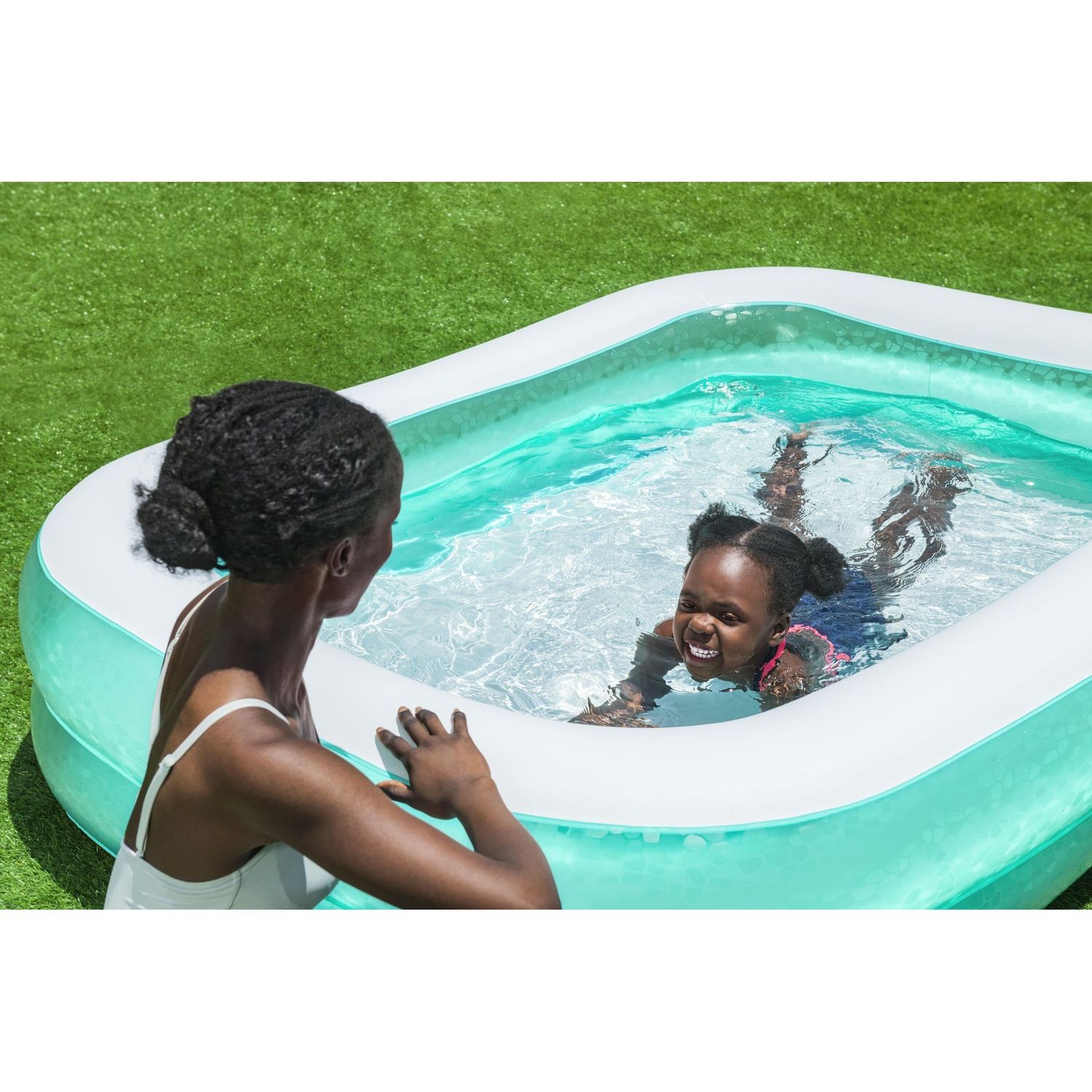 Piscina rettangolare per famiglie, colore verde acqua, dimensioni 2,00 m x 1,46 m x 48 cm (6'7" x 57,5" x 19"). - Bestway