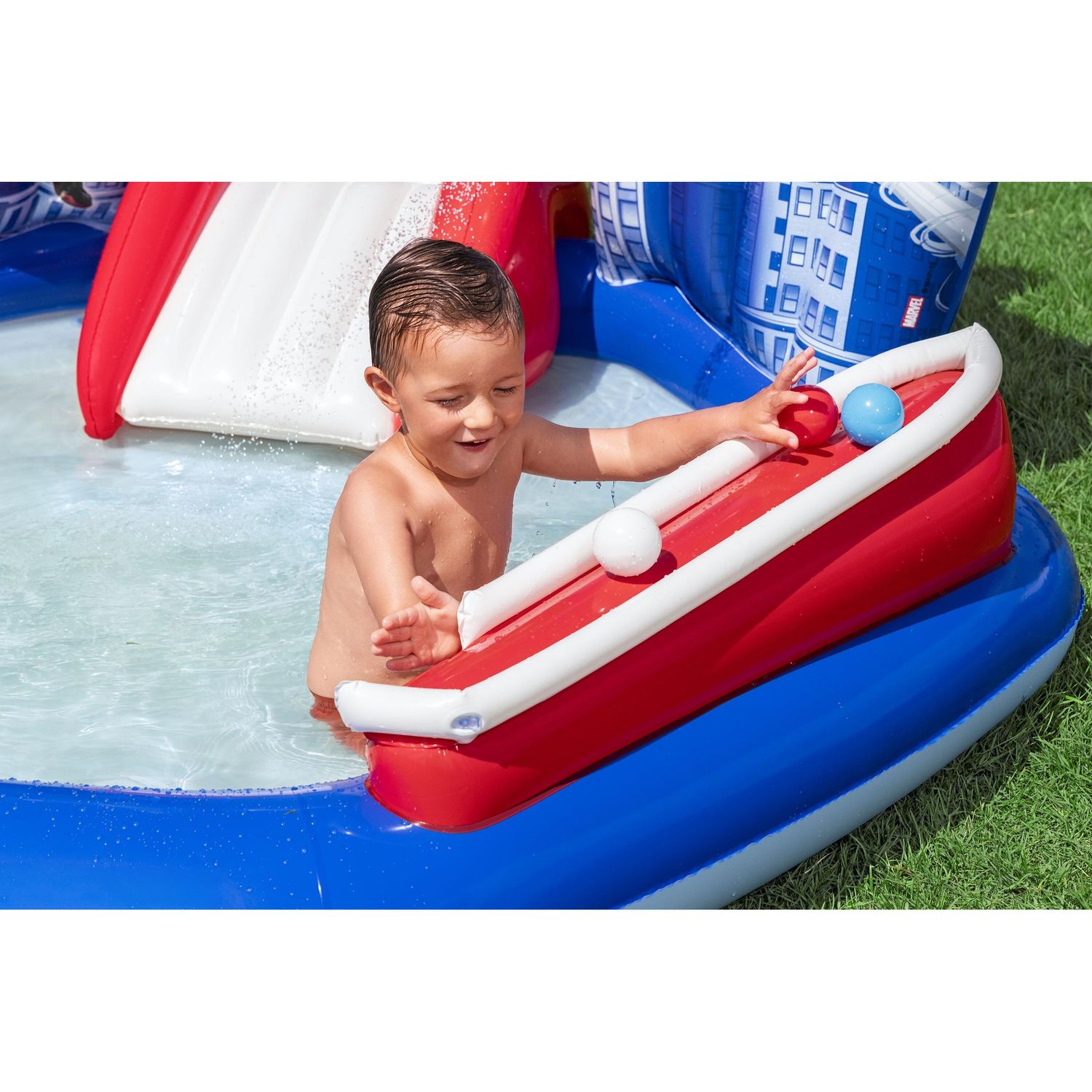 Centro giochi spider-man 2,11 x 2,06 m scivolo con palline e anelli - Bestway, Spiderman