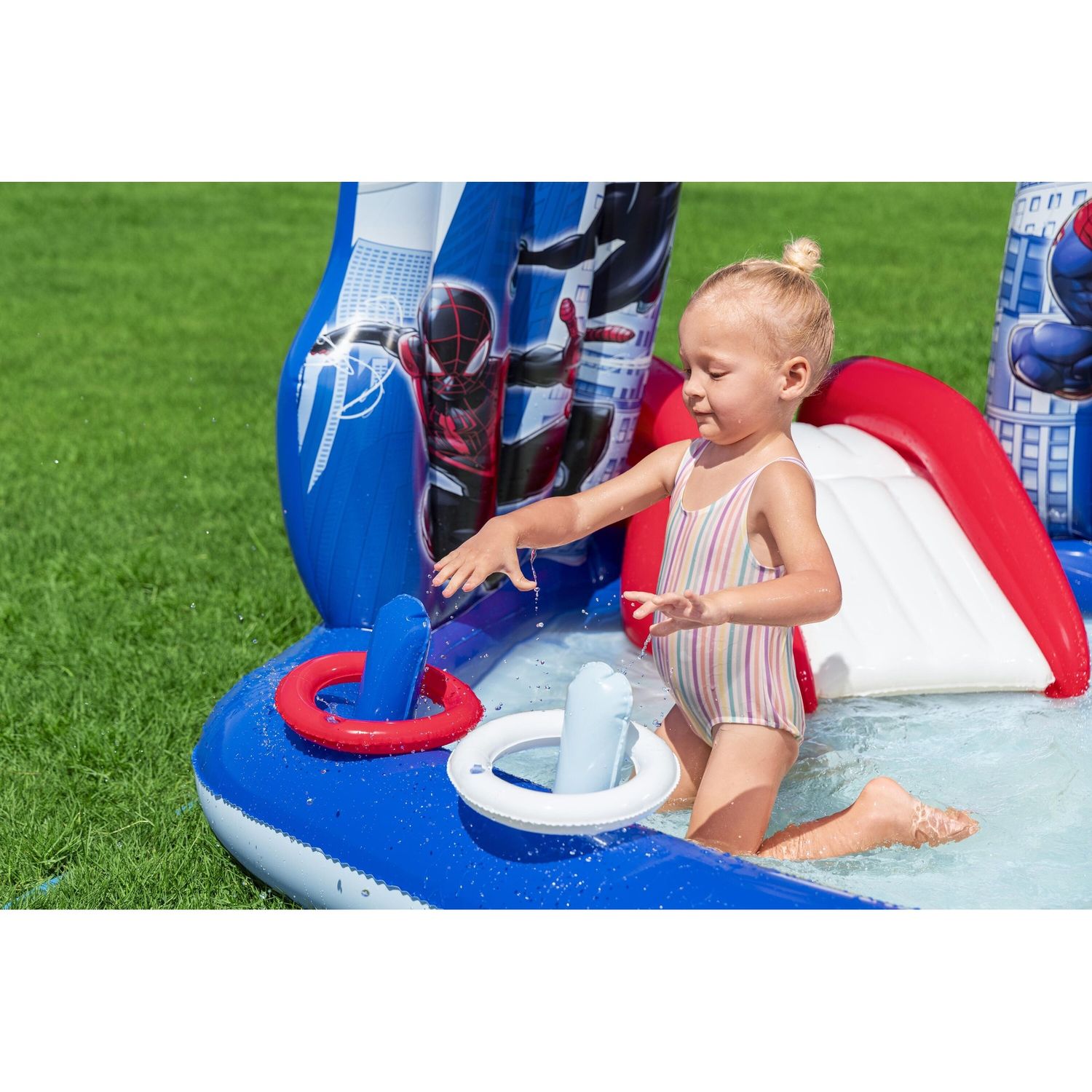 Centro giochi spider-man 2,11 x 2,06 m scivolo con palline e anelli - Bestway, Spiderman