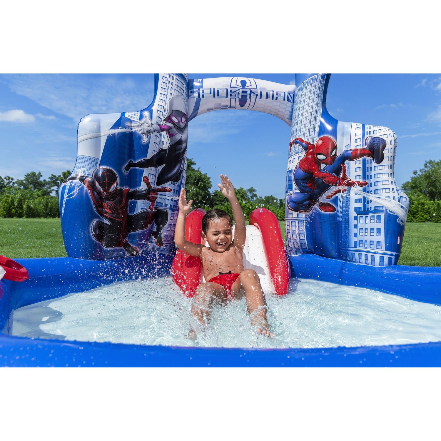 Centro giochi spider-man 2,11 x 2,06 m scivolo con palline e anelli - Bestway, Spiderman