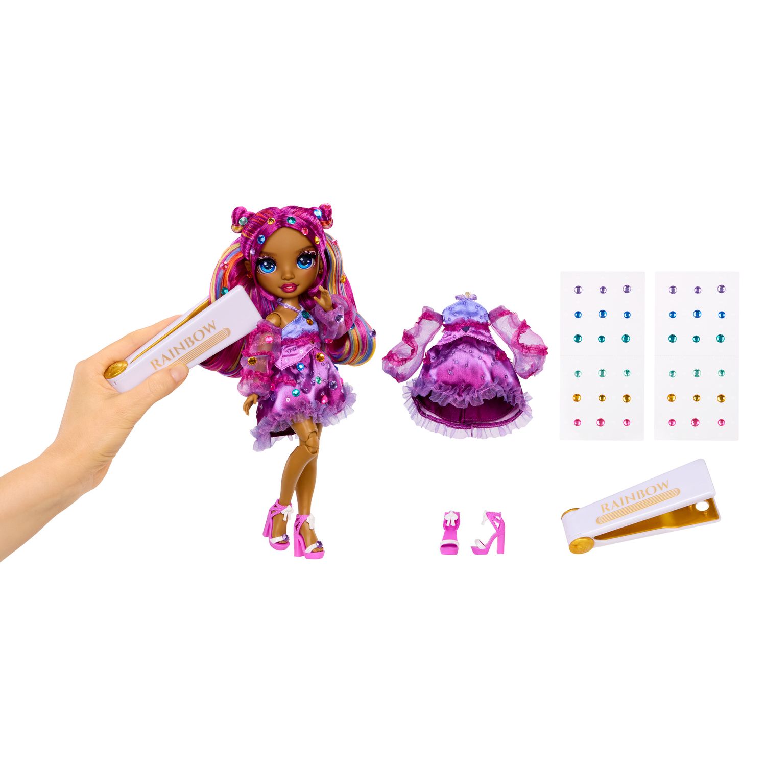 Rainbow high be dazzling - noemie violette - bambola fashion viola da 28 cm con decori, gemme scintillanti e accessori per lo styling - Rainbow High