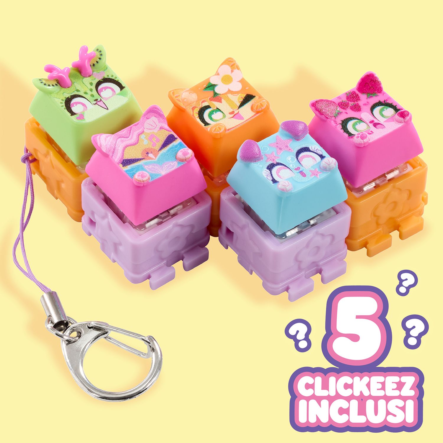 Clickeez multipack serie 2 –  keycap trasformabile con portachiavi – fidget toy sensoriale con effetto asmr gioco collezionabile da 6 anni - NO BRAND